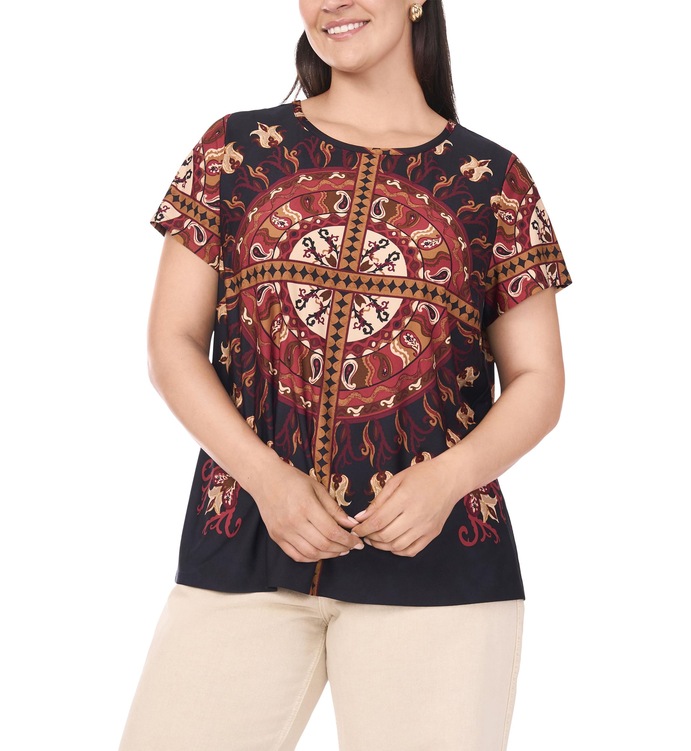 Plus Size Crew Neck Short Sleeve Split Back T-Shirt 