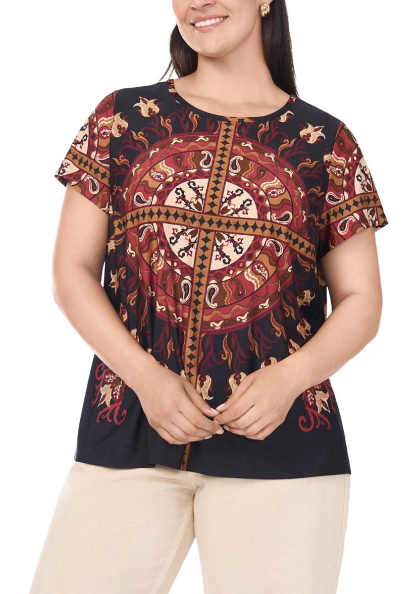Plus Size Crew Neck Short Sleeve Split Back T-Shirt 