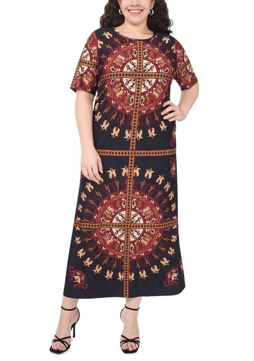 Plus Size Short Sleeve Crew Maxi Dress