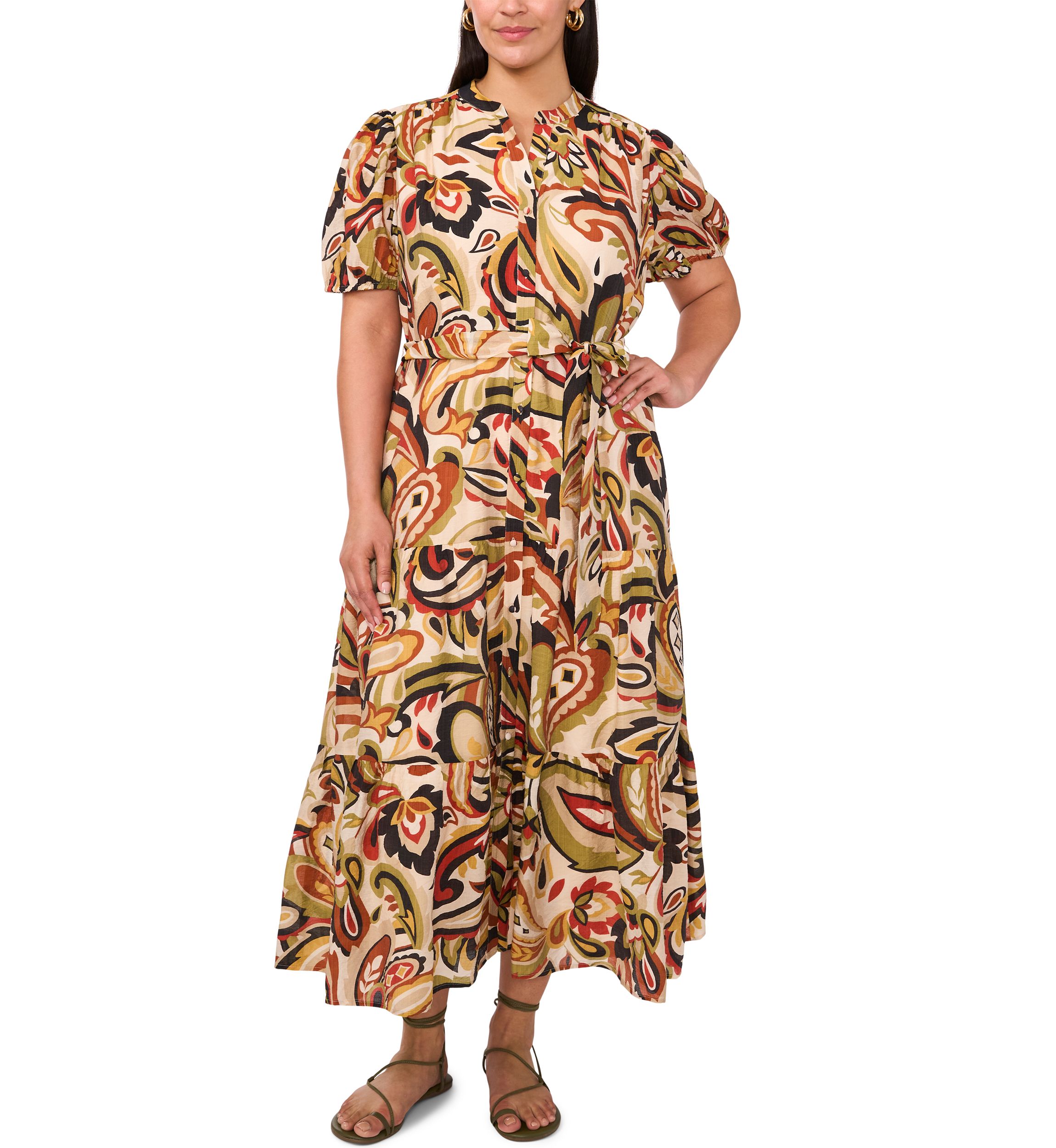Plus Size Short Sleeve Front Dress with Tie 
