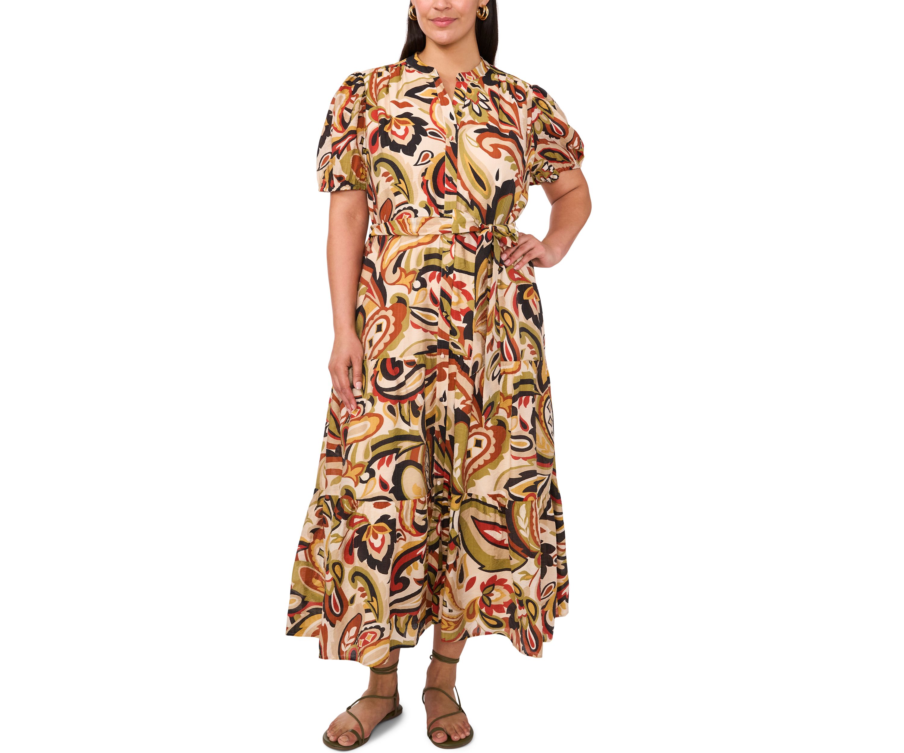 Plus Size Short Sleeve Front Dress with Tie 