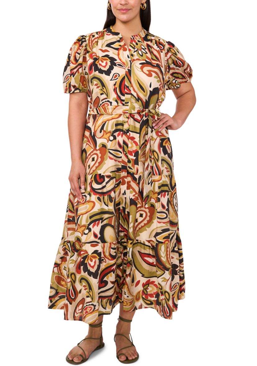 Plus Size Short Sleeve Front Dress with Tie 