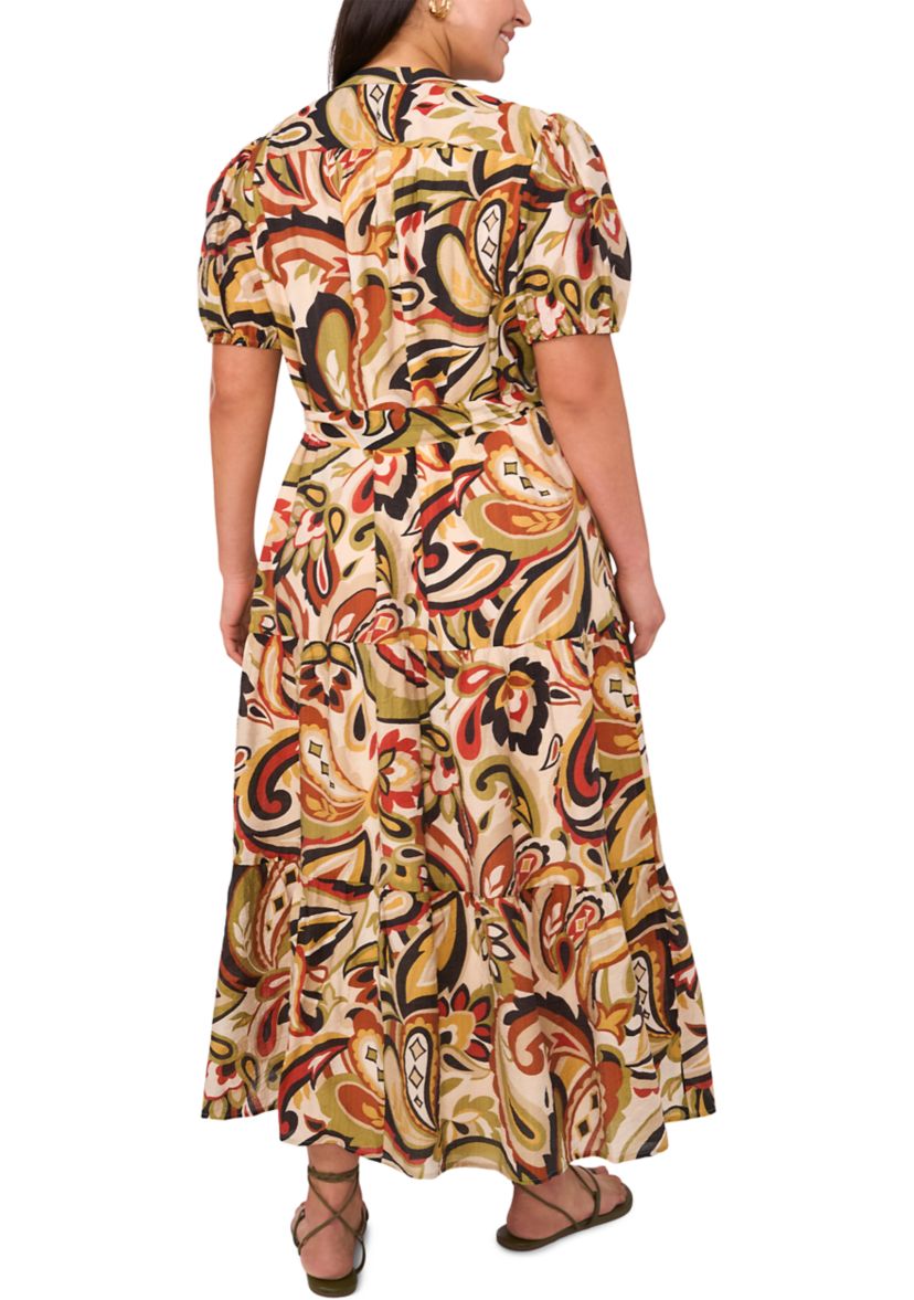 Plus Size Short Sleeve Front Dress with Tie 