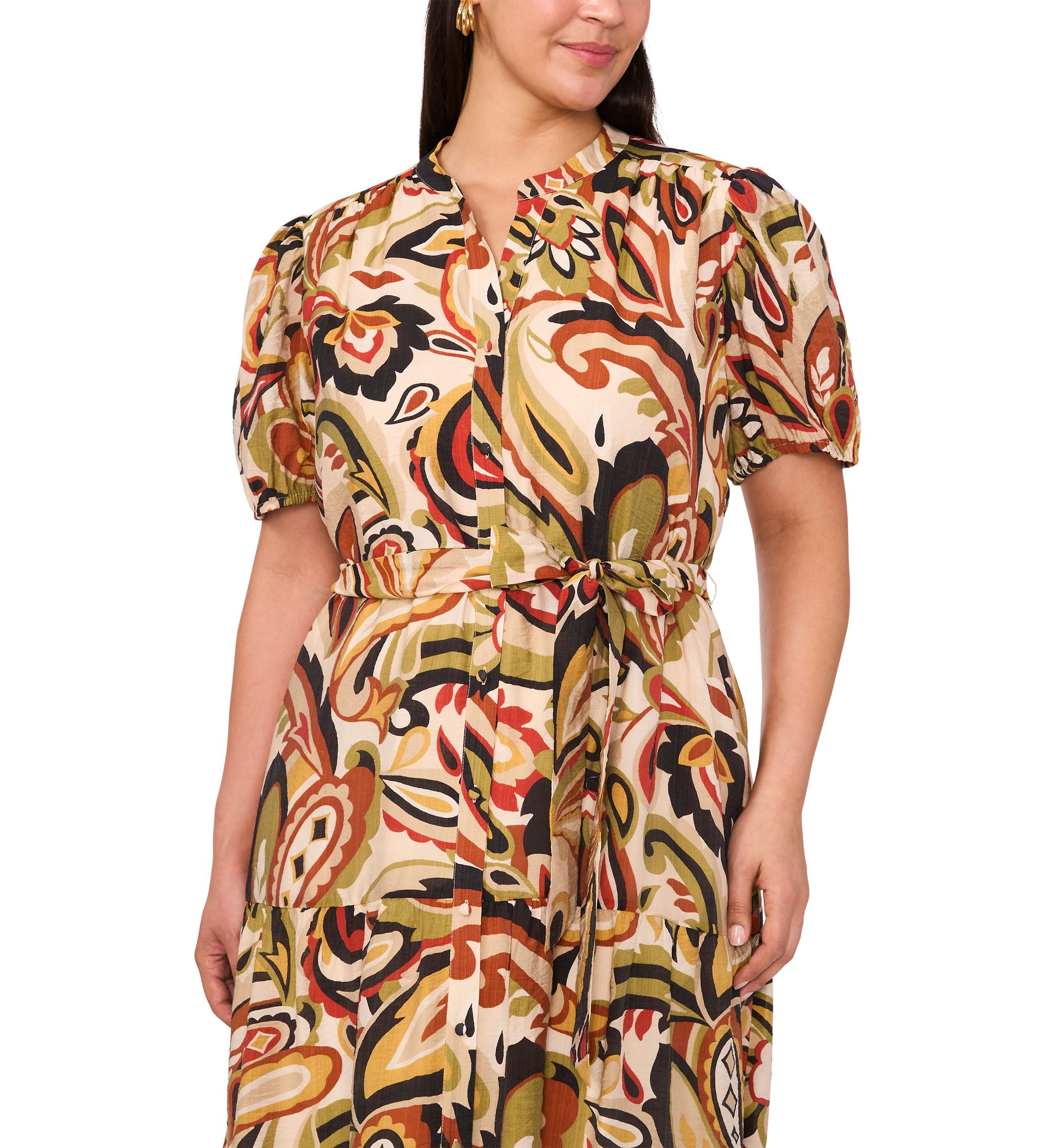 Plus Size Short Sleeve Front Dress with Tie 
