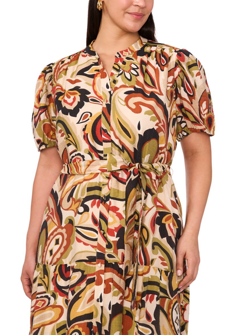Plus Size Short Sleeve Front Dress with Tie 