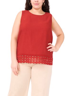 Vince Camuto Women's Plus Size Sleeveless Tank Top Blouse with Lace Hem, 3X