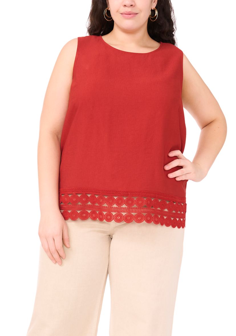 Plus Size Sleeveless Tank Blouse with Lace Hem