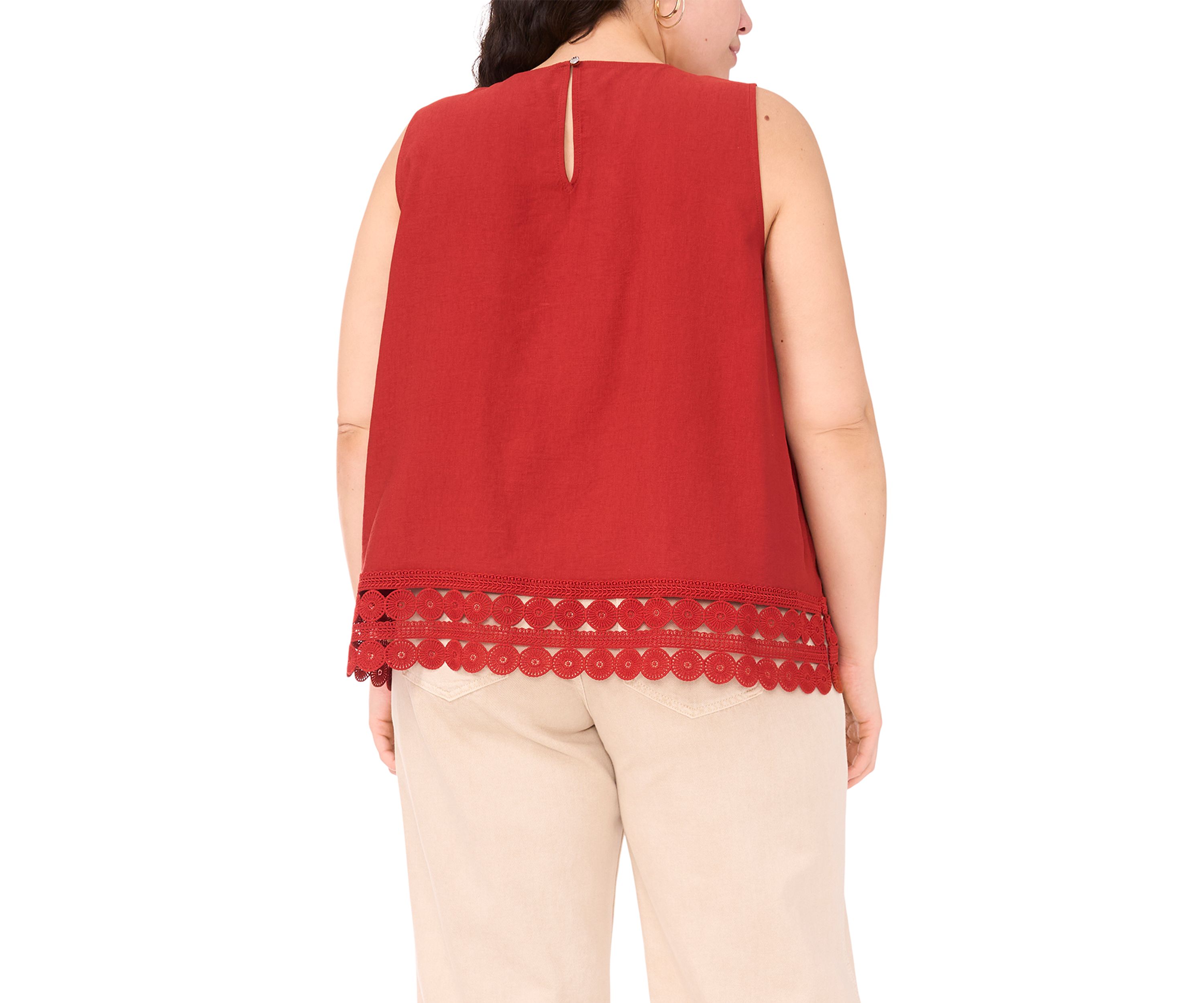 Plus Size Sleeveless Tank Blouse with Lace Hem