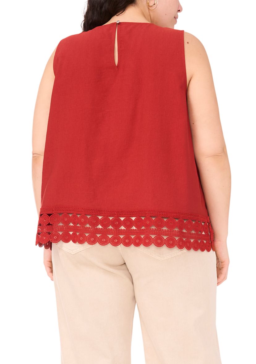 Plus Size Sleeveless Tank Blouse with Lace Hem