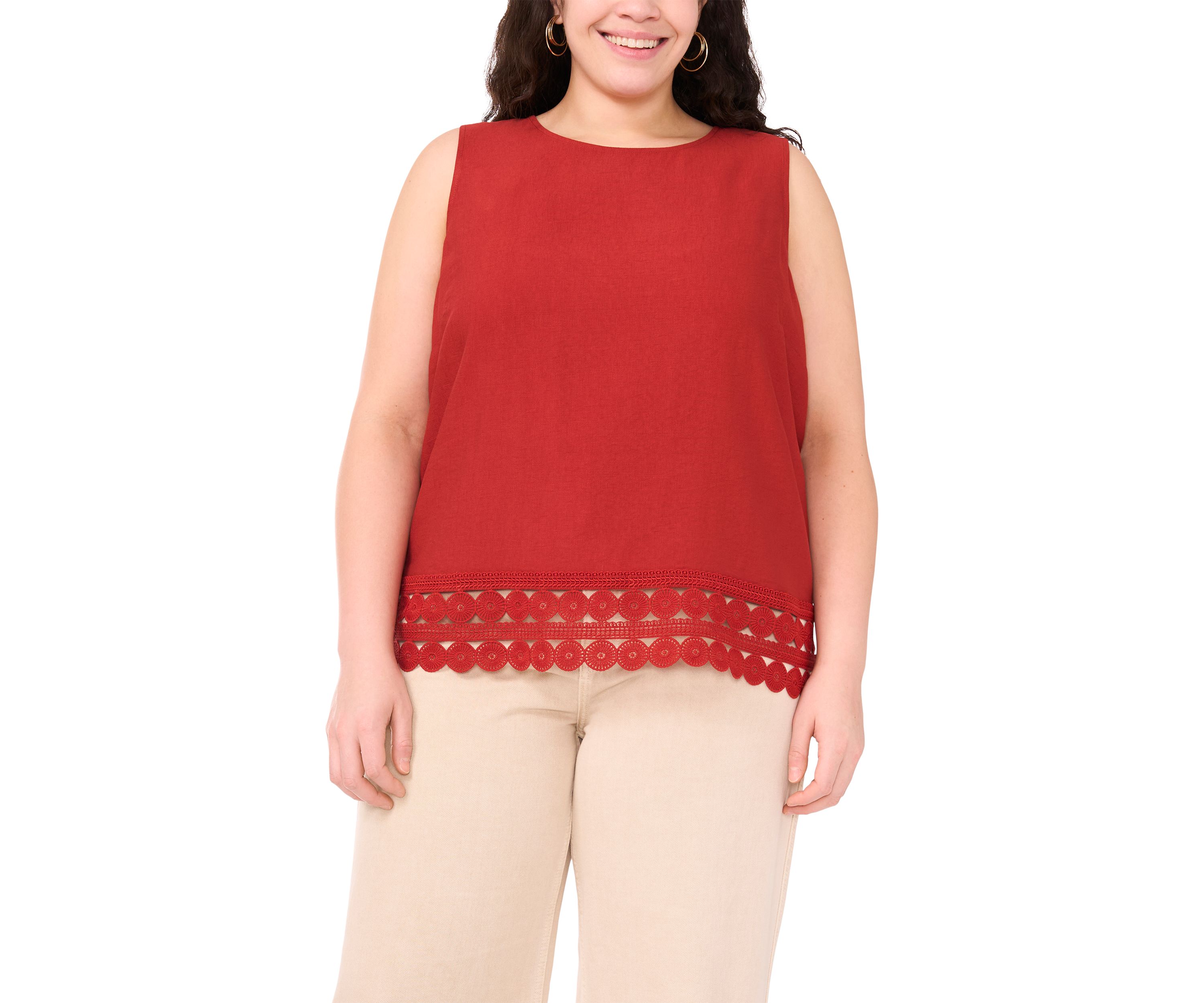 Plus Size Sleeveless Tank Blouse with Lace Hem
