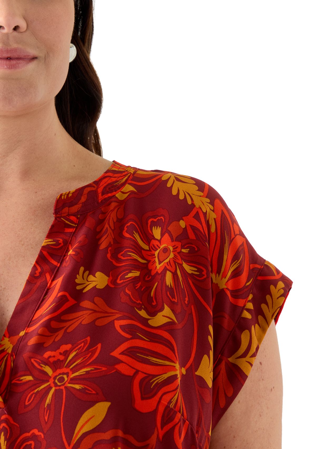 Plus Size Short Sleeve V-Neck Front Placket Blouse