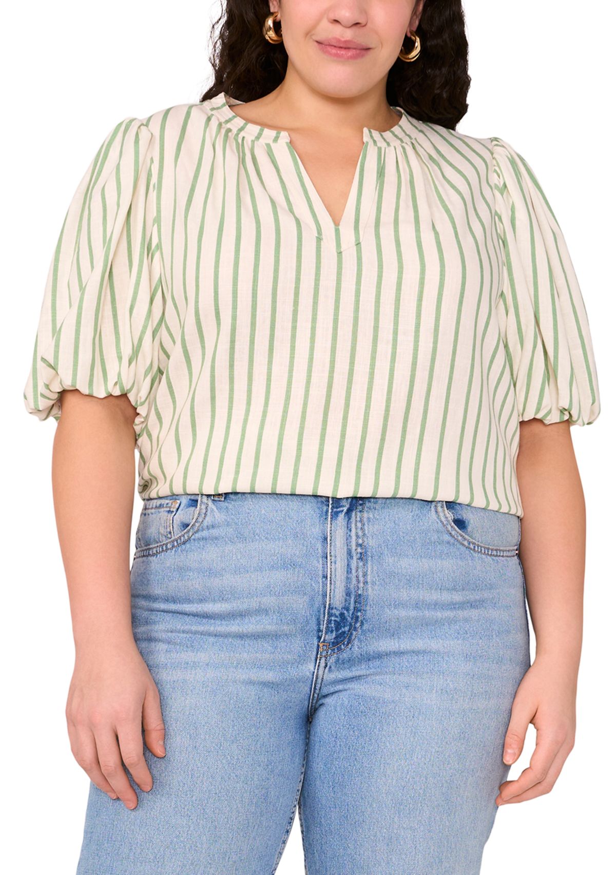 Plus Size Puff Sleeve Organdy Top