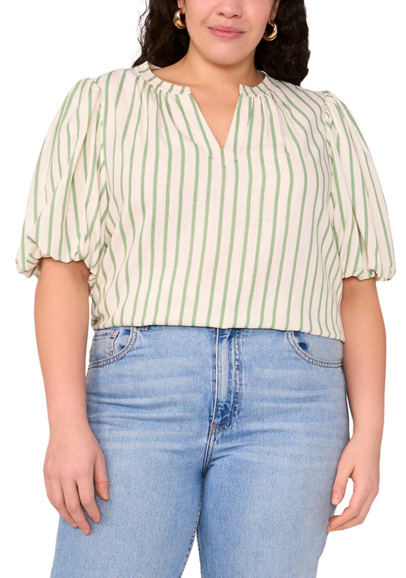 Plus Size Puff Sleeve Organdy Top