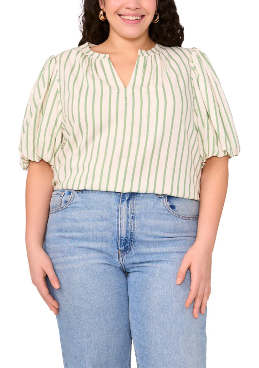 Plus Size Puff Sleeve Organdy Top