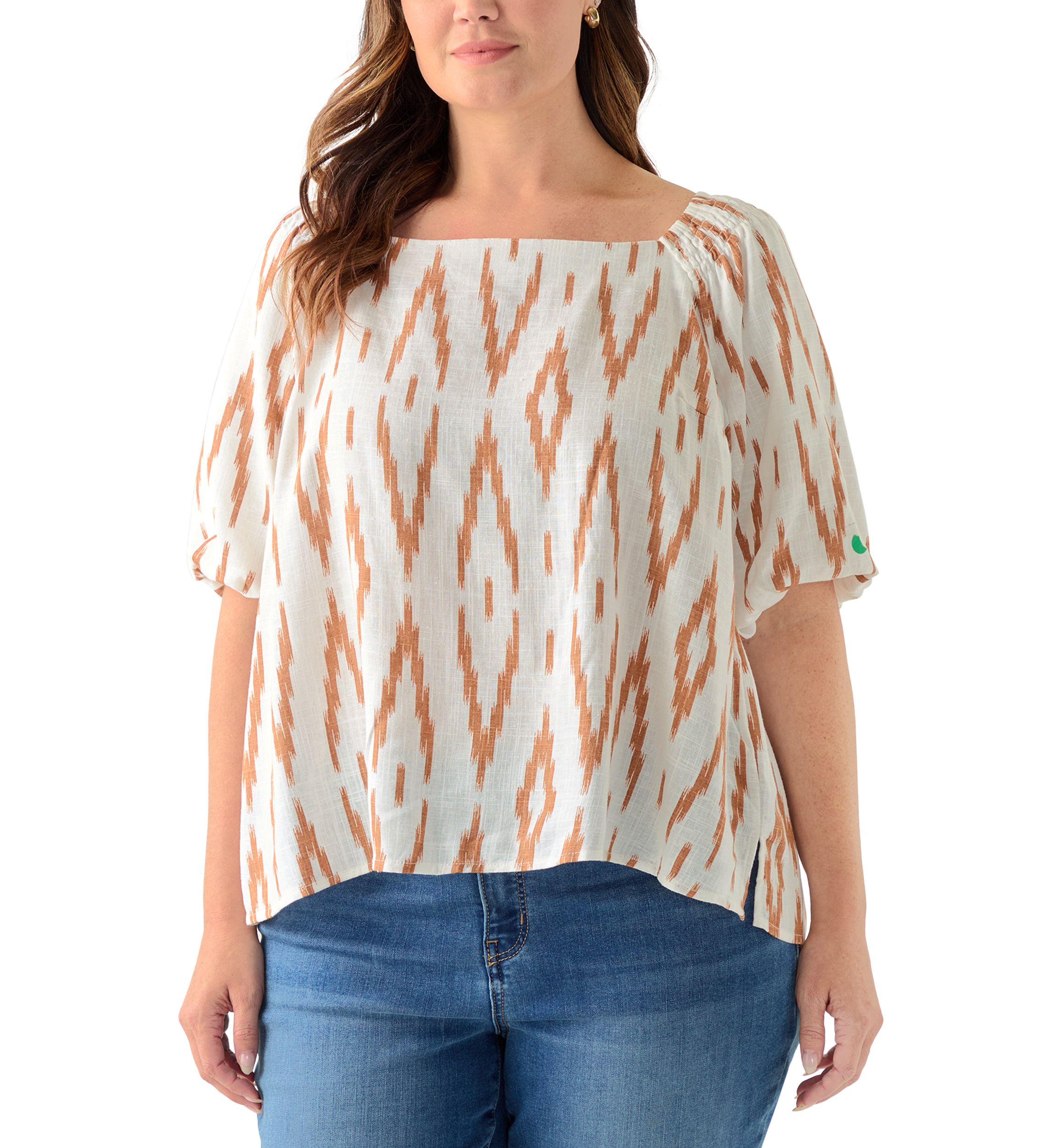 Plus Size Square Neck Puff Sleeve Raglan Top 