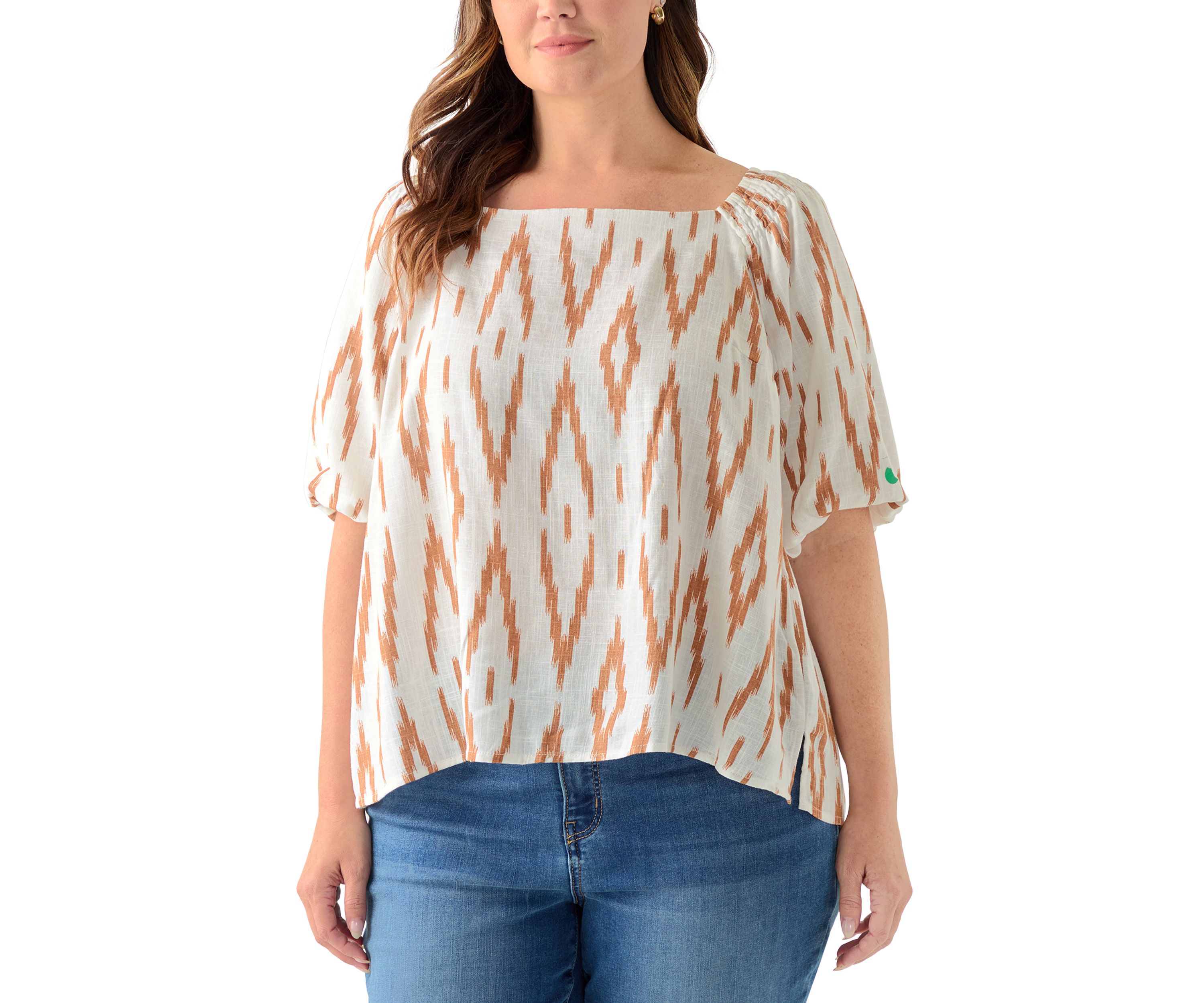 Plus Size Square Neck Puff Sleeve Raglan Top 