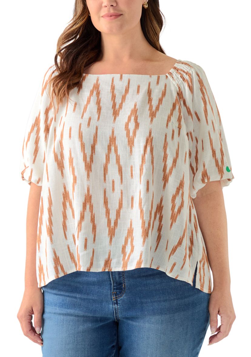 Plus Size Square Neck Puff Sleeve Raglan Top 