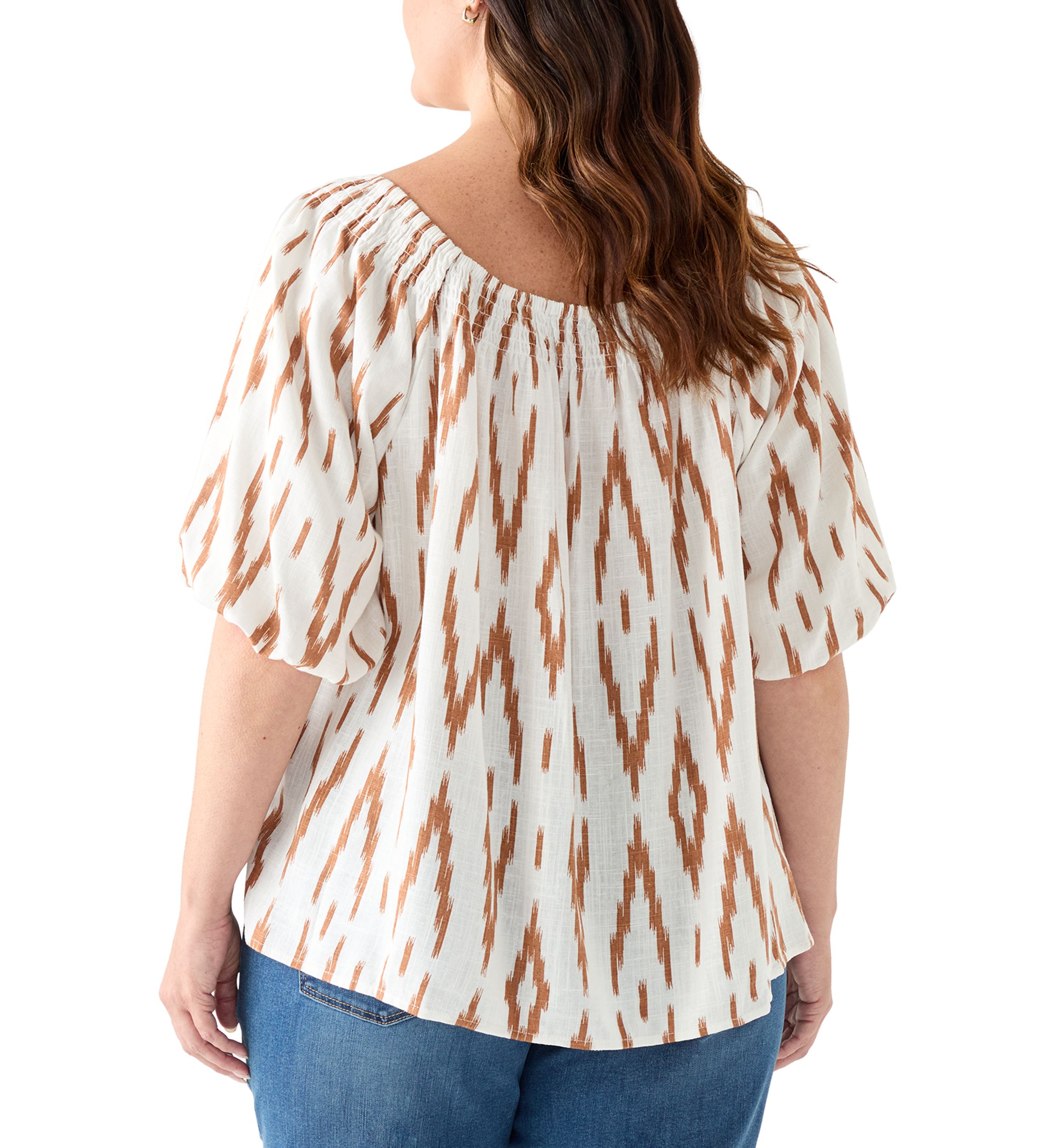 Plus Size Square Neck Puff Sleeve Raglan Top 