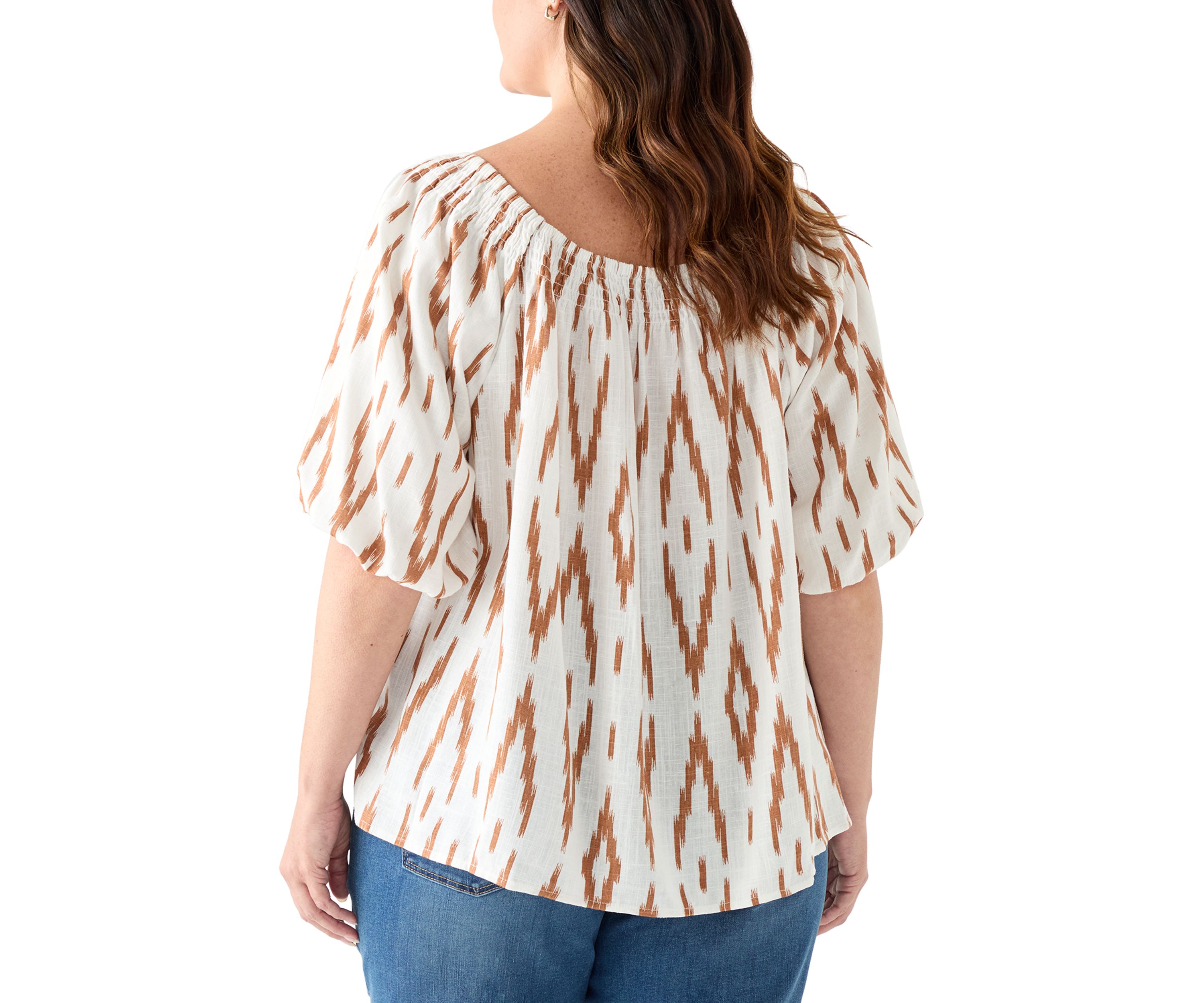 Plus Size Square Neck Puff Sleeve Raglan Top 