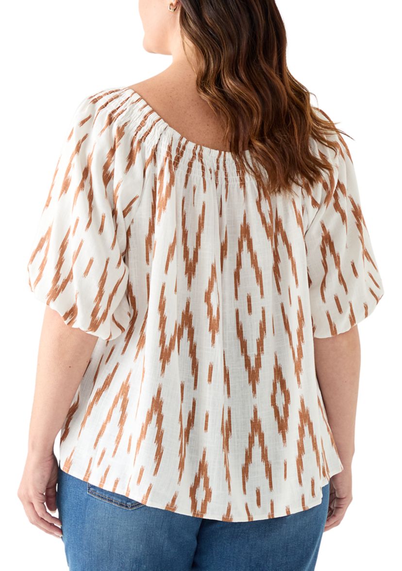 Plus Size Square Neck Puff Sleeve Raglan Top 