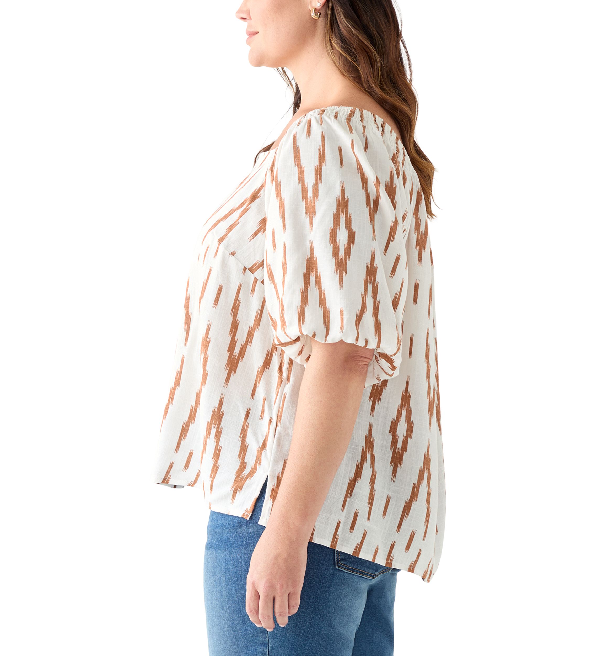 Plus Size Square Neck Puff Sleeve Raglan Top 