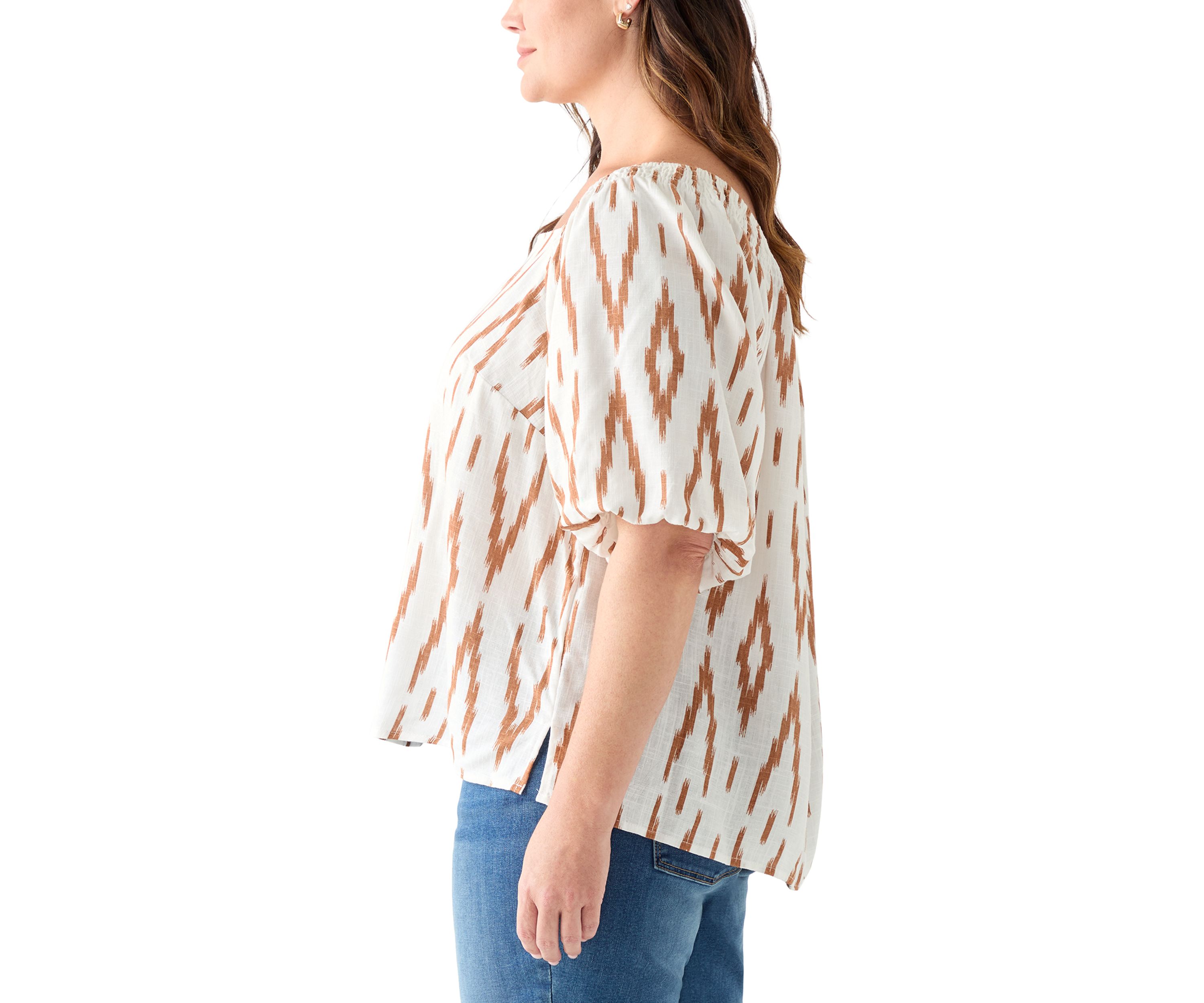 Plus Size Square Neck Puff Sleeve Raglan Top 