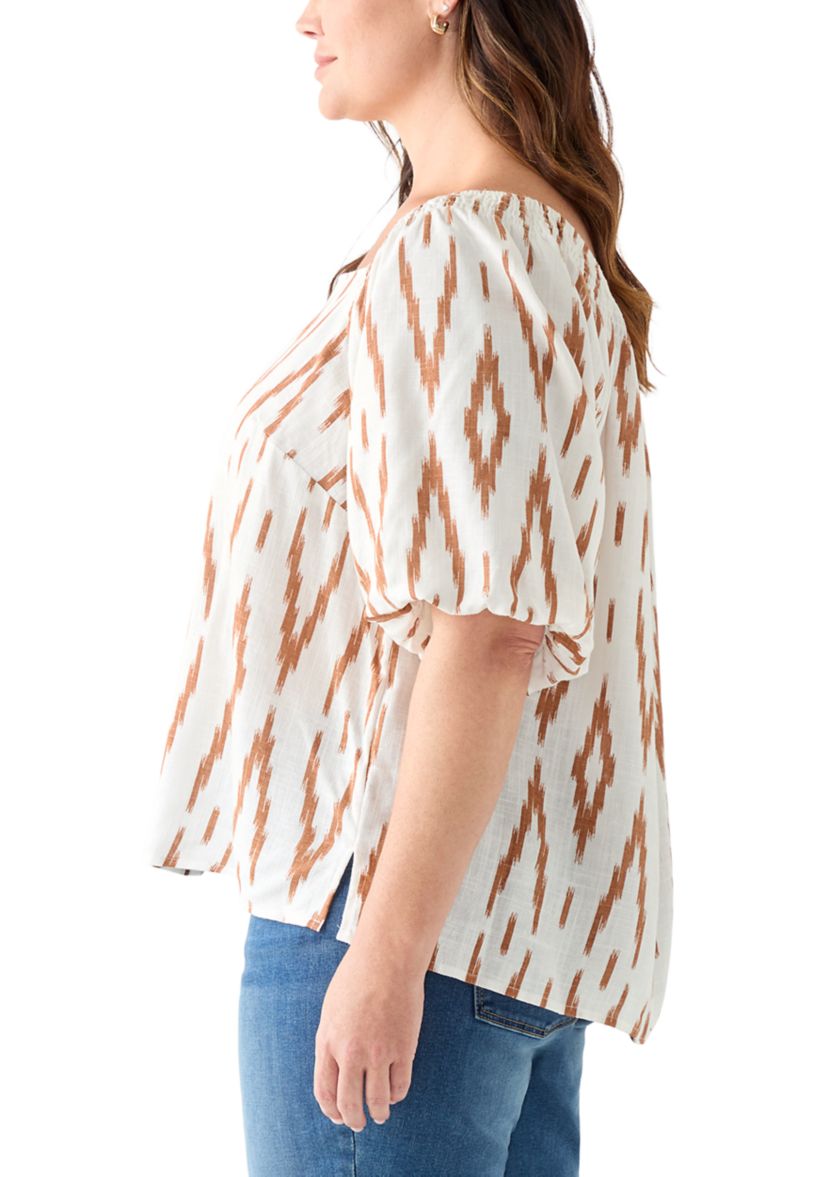 Plus Size Square Neck Puff Sleeve Raglan Top 