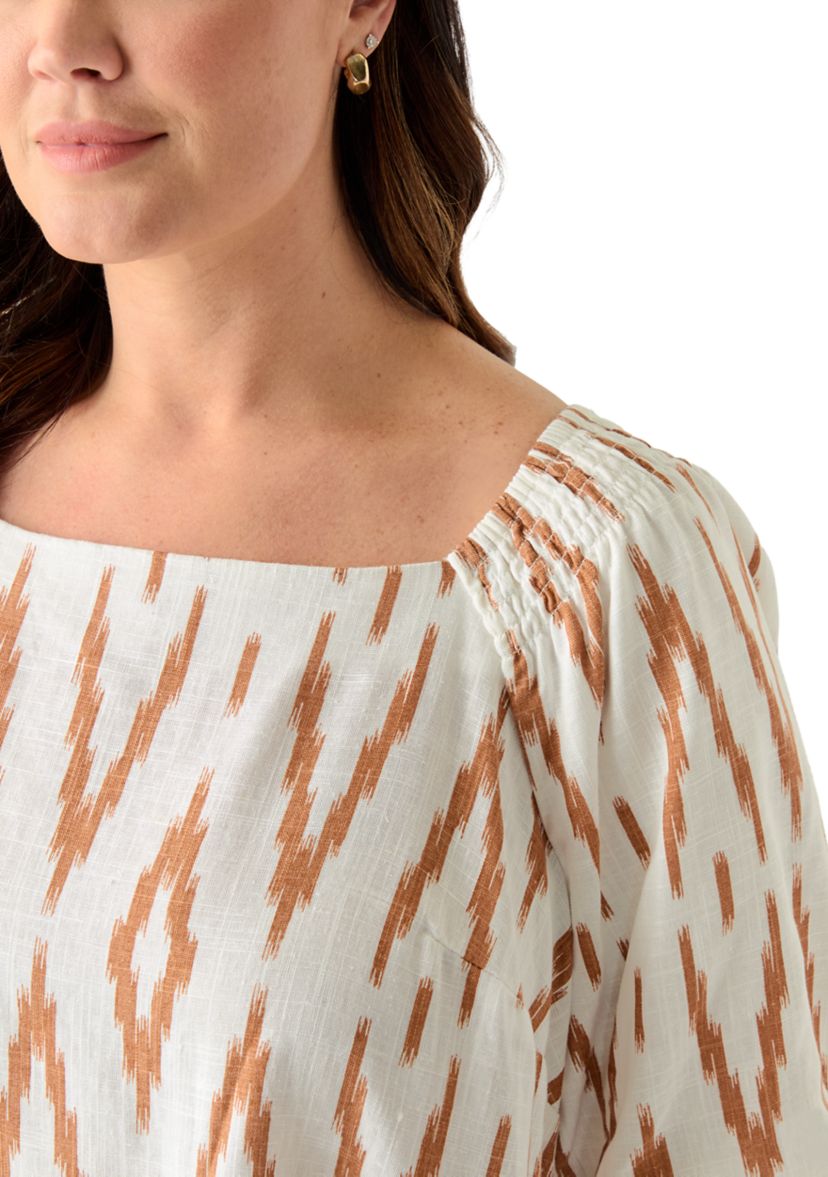 Plus Size Square Neck Puff Sleeve Raglan Top 