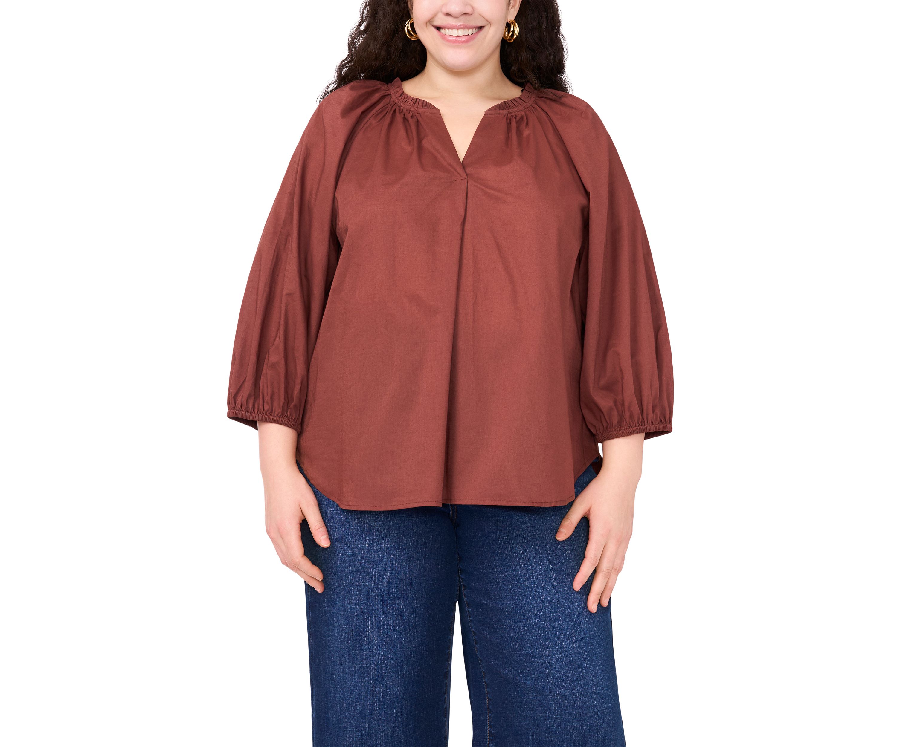 Plus Size Split Neck Blouse
