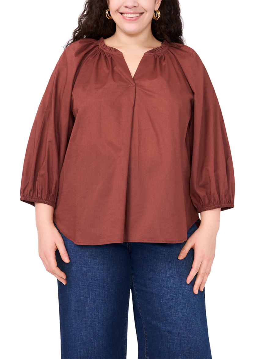 Plus Size Split Neck Blouse