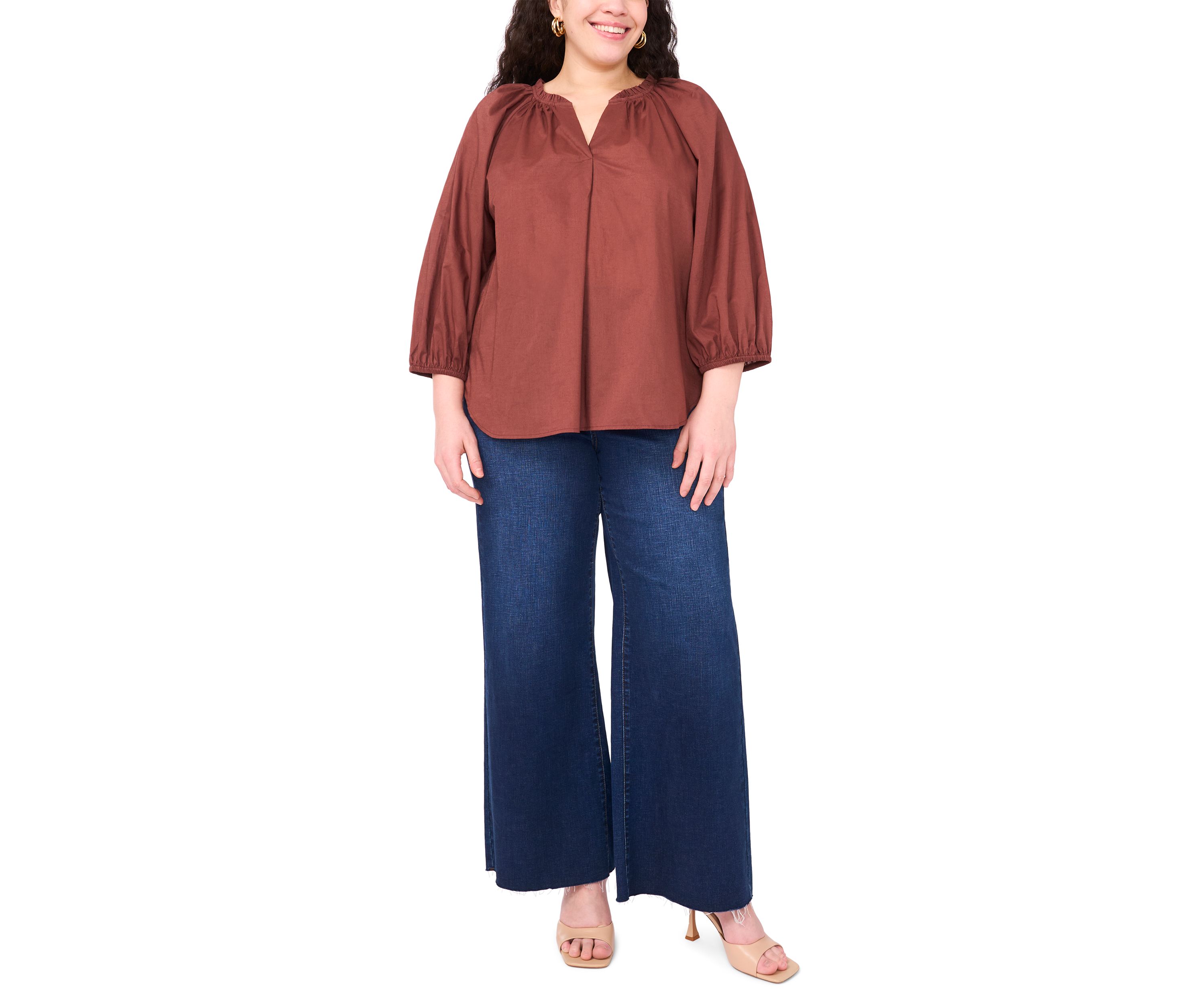 Plus Size Split Neck Blouse