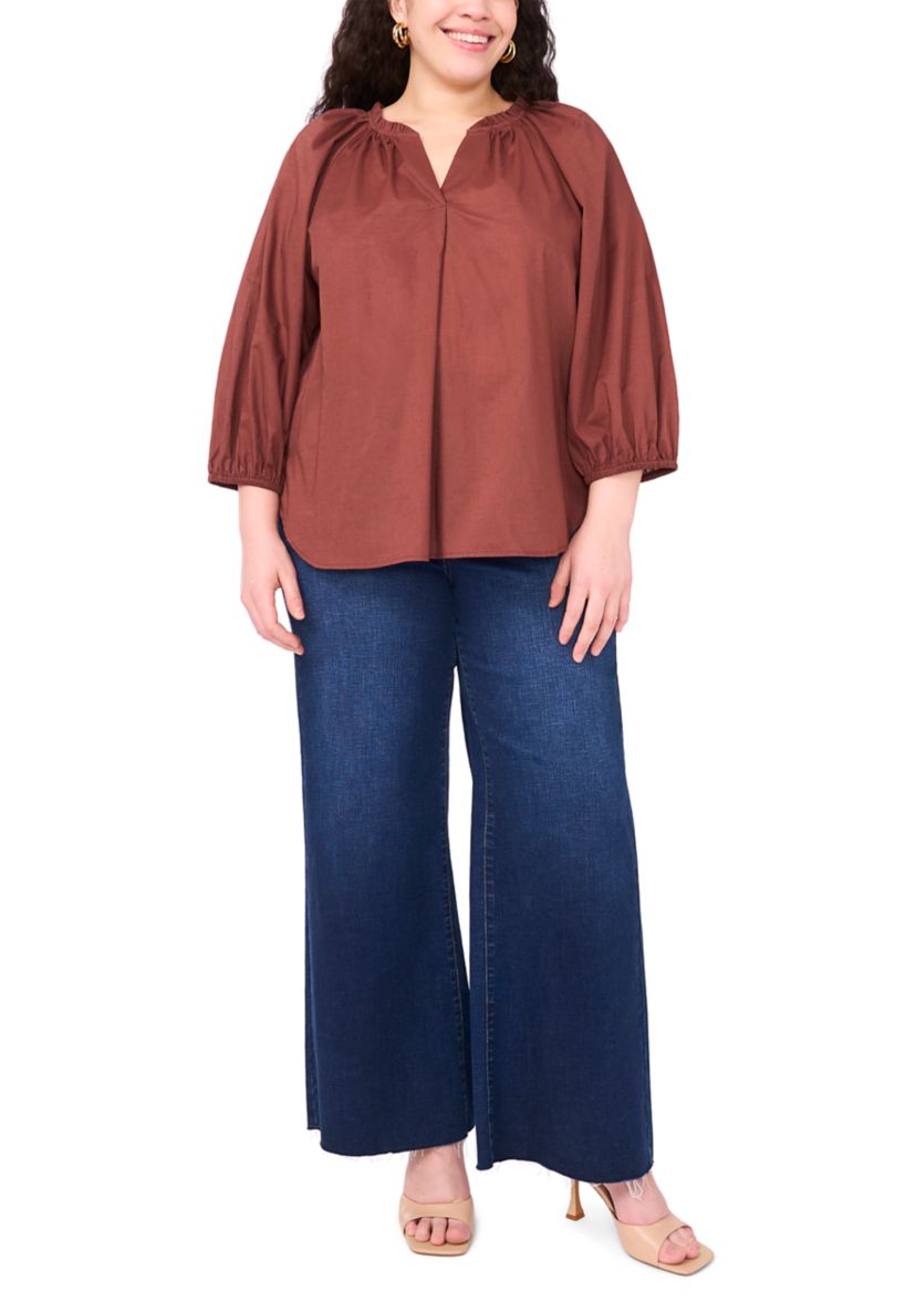 Plus Size Split Neck Blouse