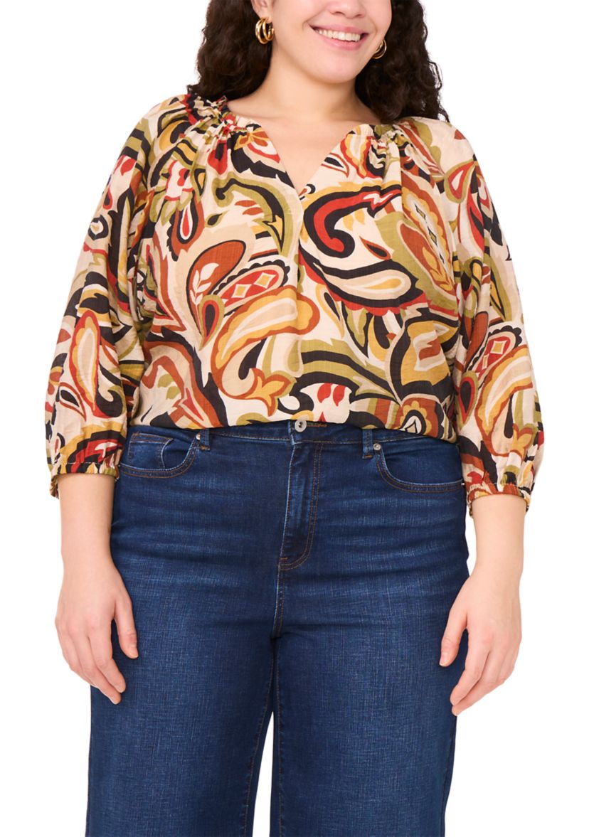 Plus Size 3/4 Sleeve V-Neck Blouse 