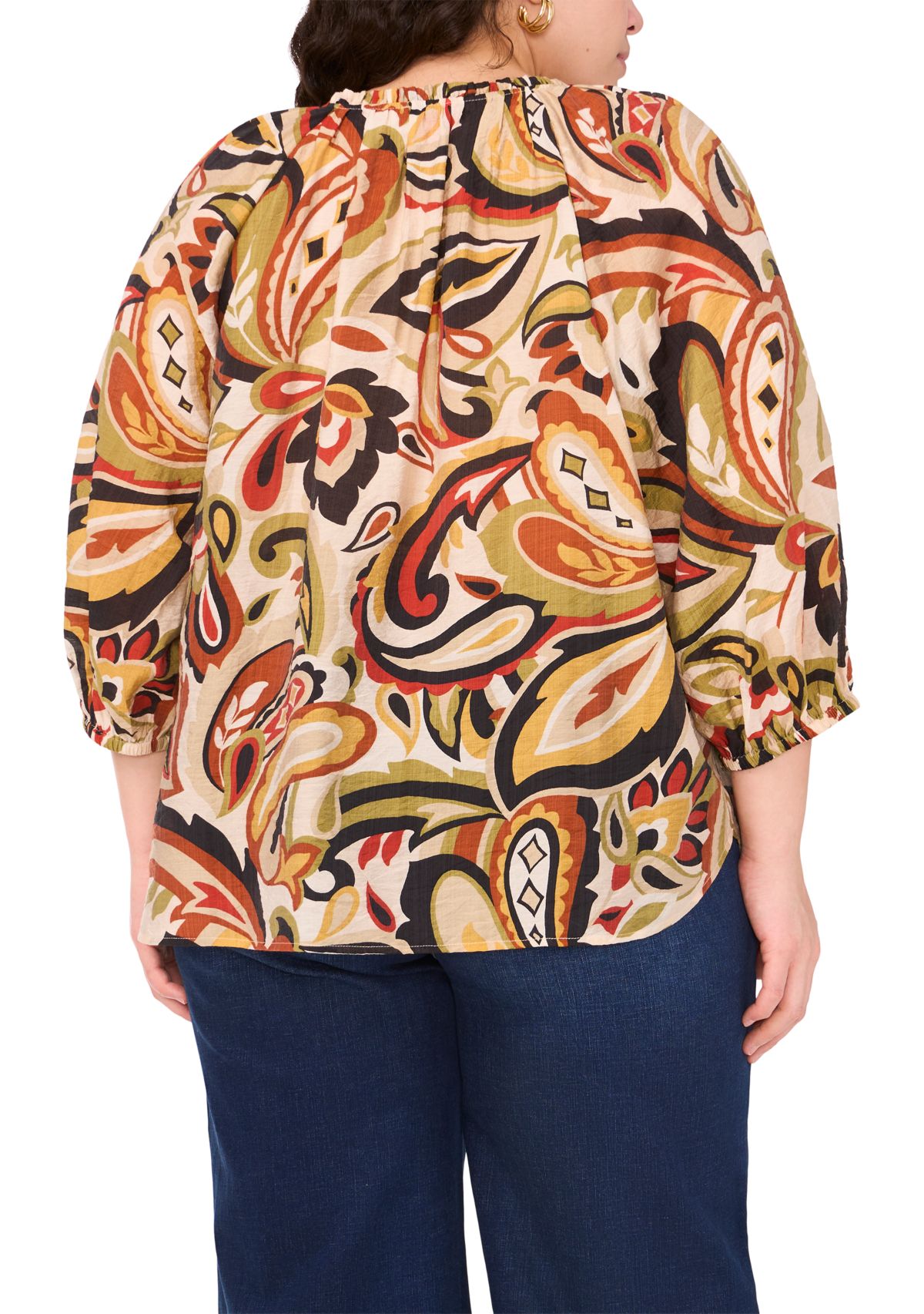Plus Size 3/4 Sleeve V-Neck Blouse 