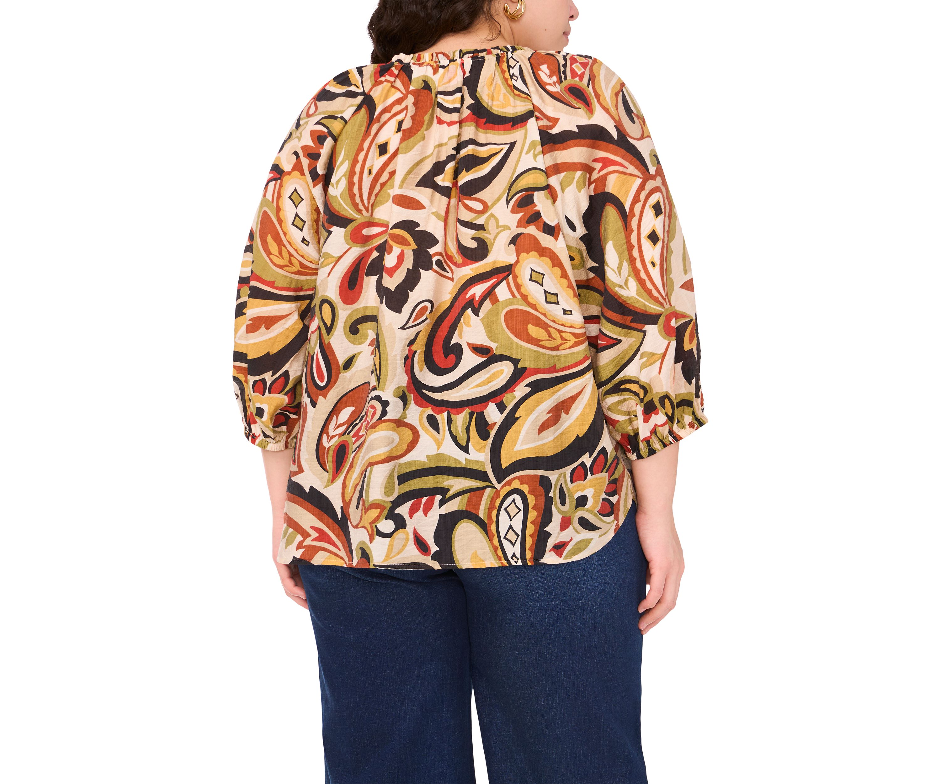 Plus Size 3/4 Sleeve V-Neck Blouse 