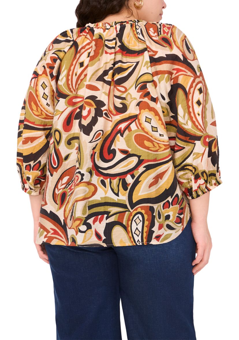 Plus Size 3/4 Sleeve V-Neck Blouse 
