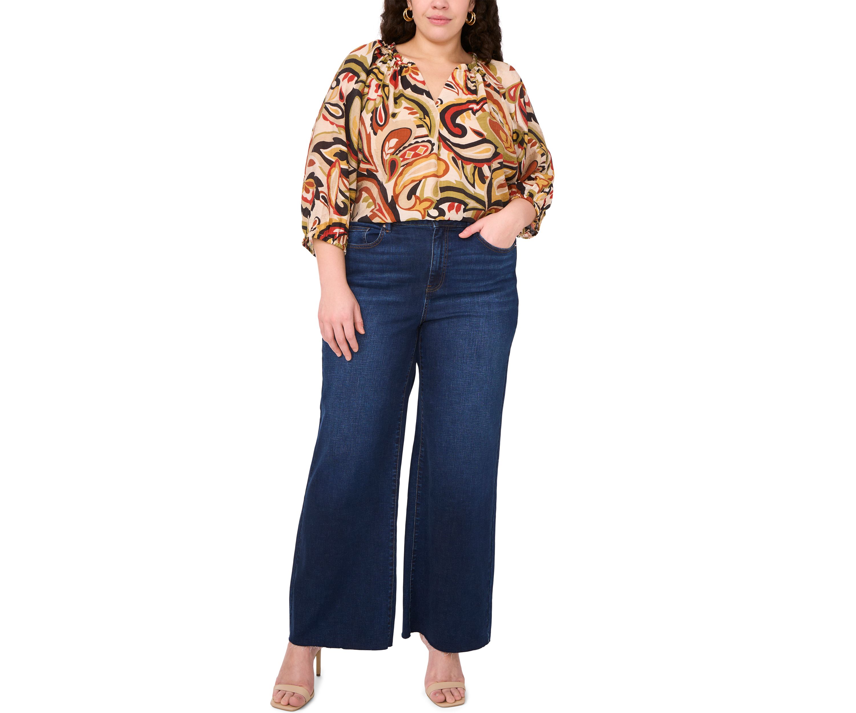 Plus Size 3/4 Sleeve V-Neck Blouse 