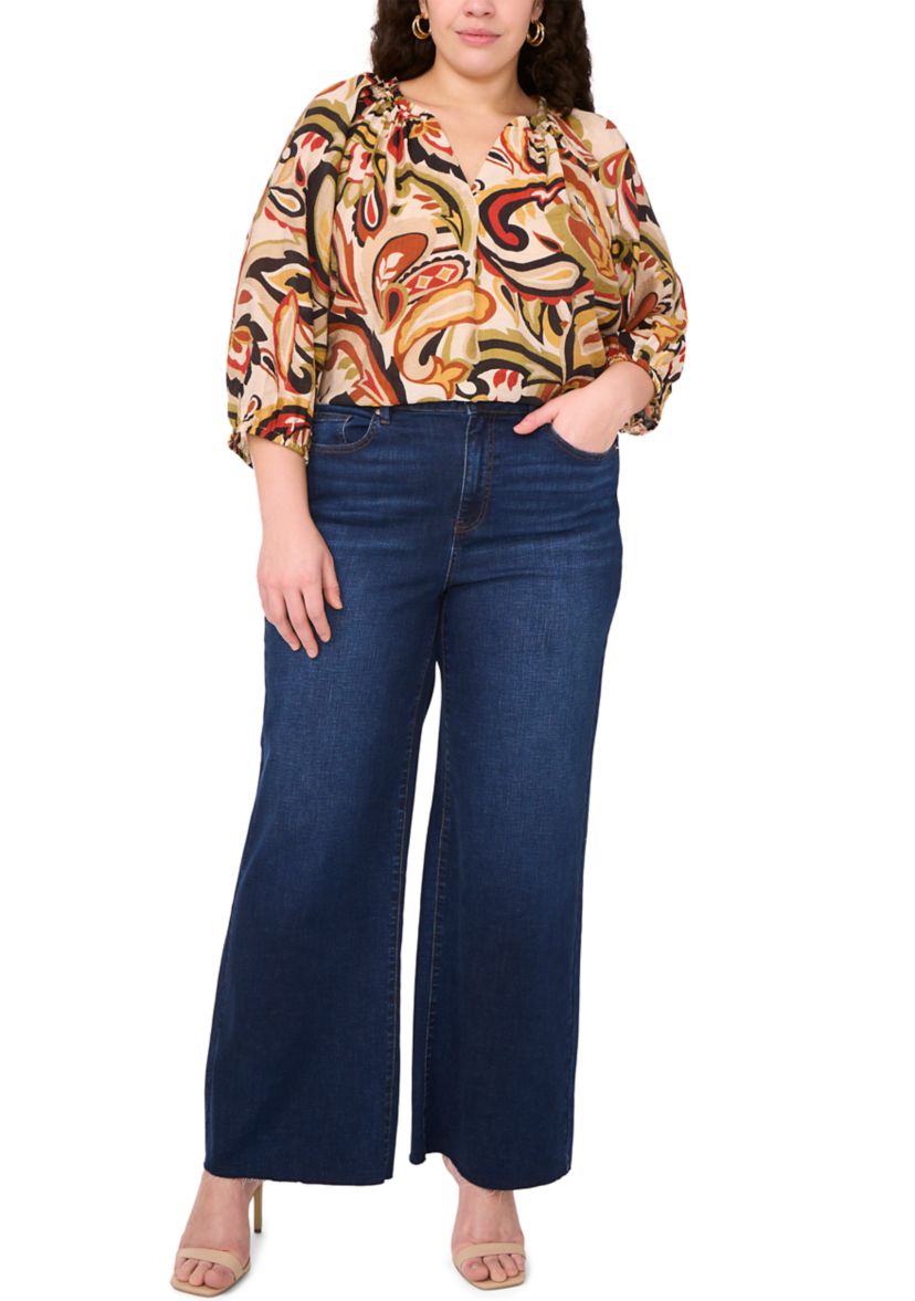 Plus Size 3/4 Sleeve V-Neck Blouse 