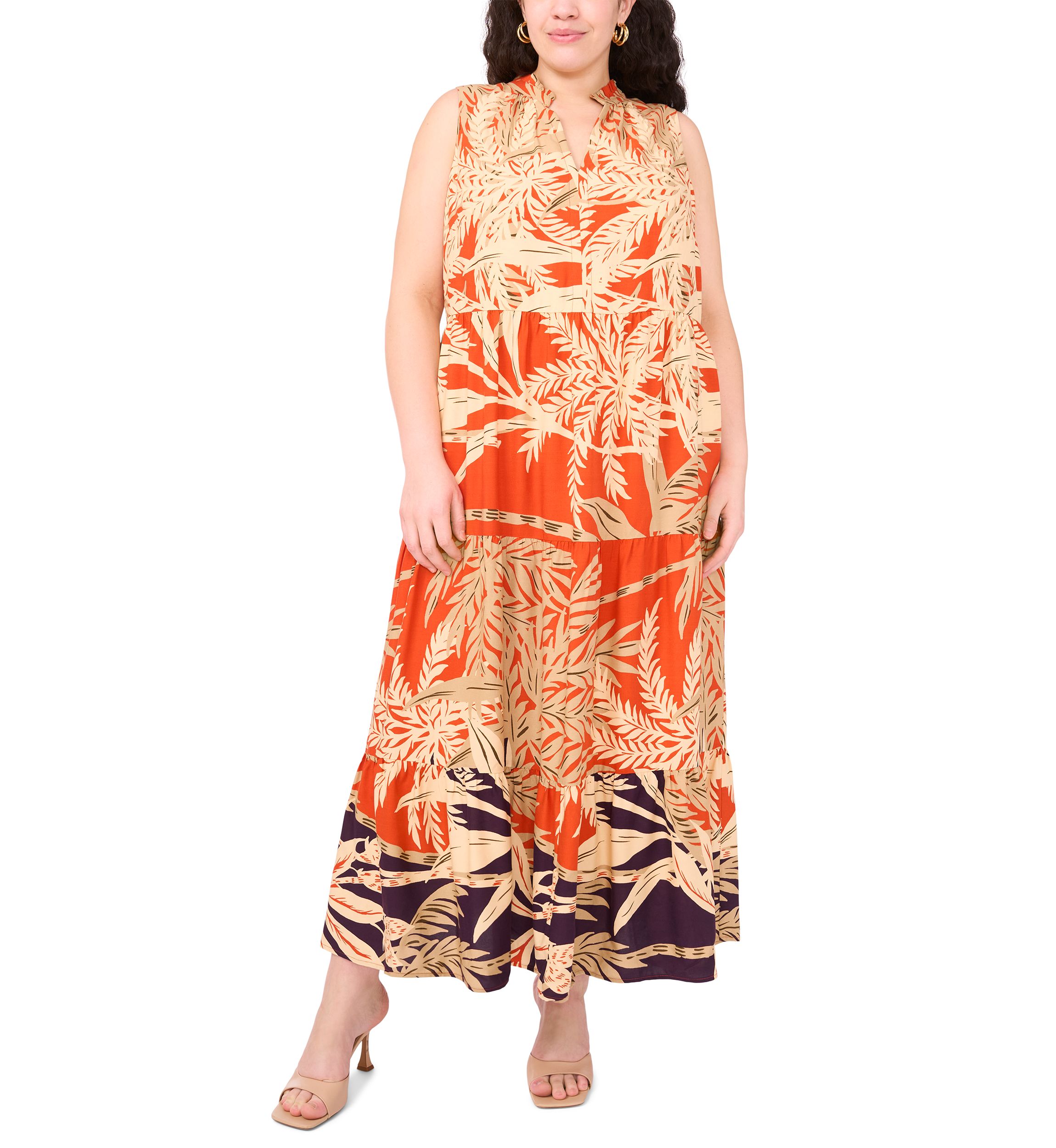 Plus Size Sleeveless Printed Tiered Maxi Dress