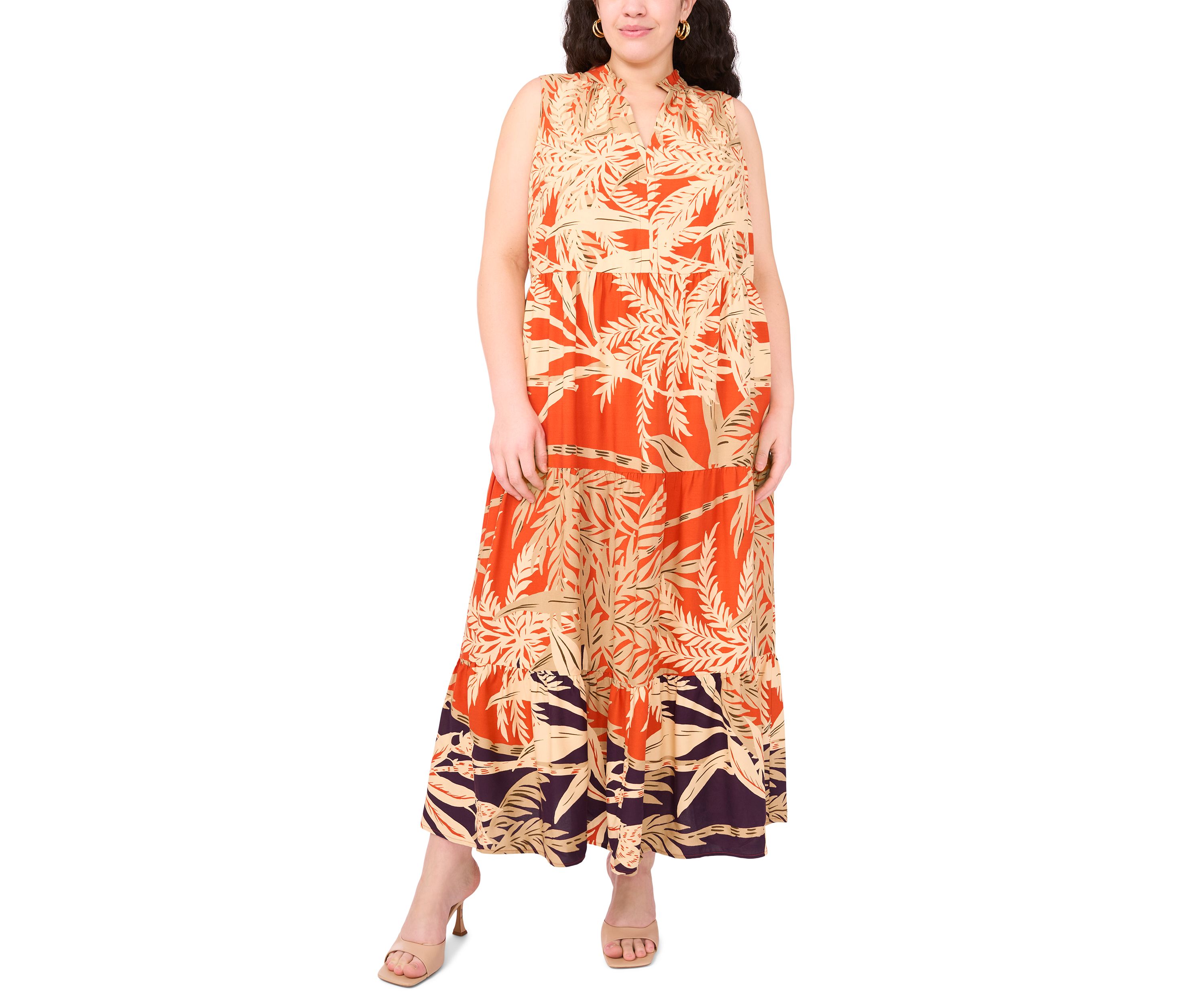 Plus Size Sleeveless Printed Tiered Maxi Dress
