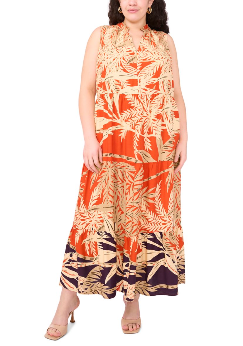 Plus Size Sleeveless Printed Tiered Maxi Dress