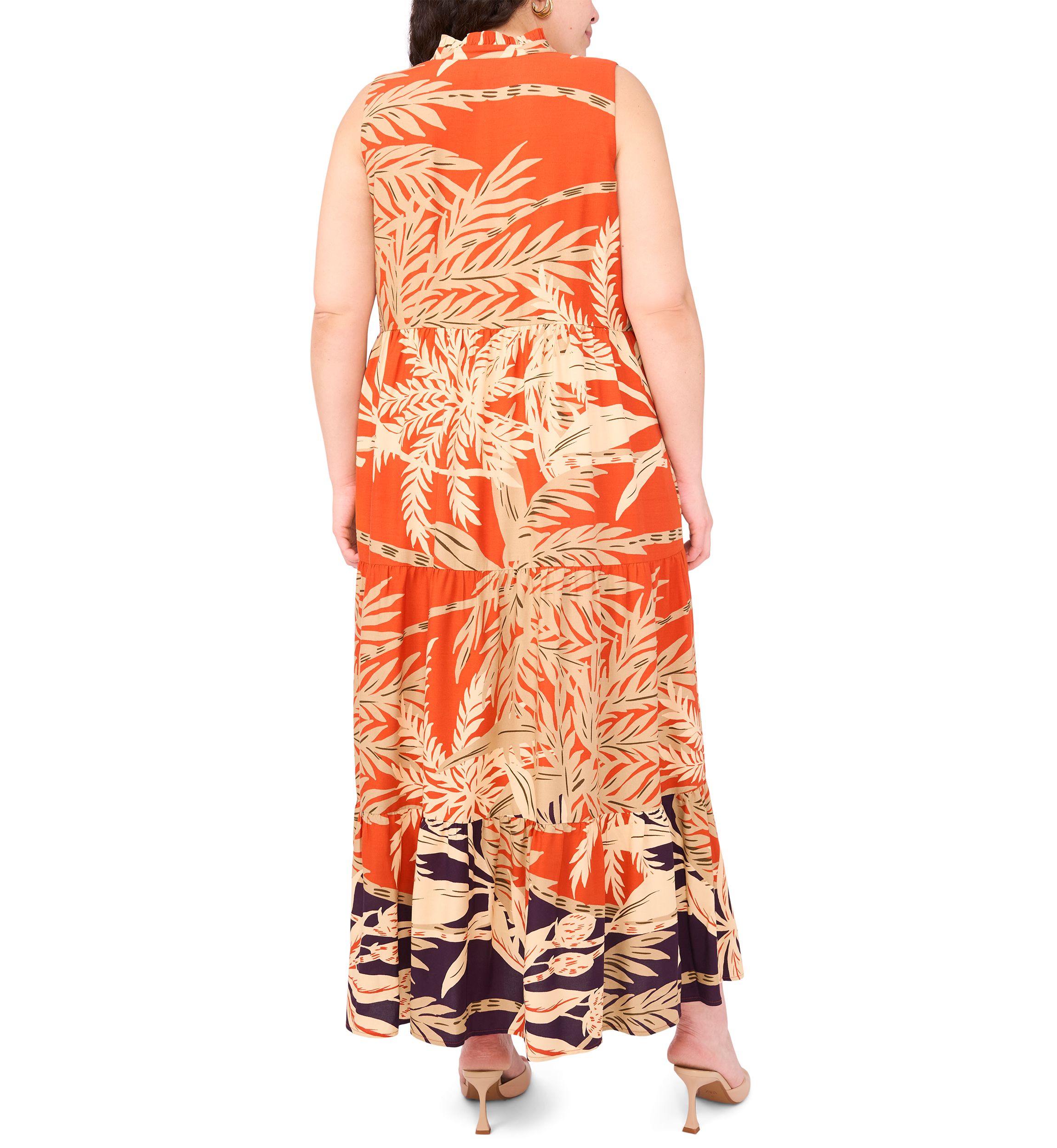 Plus Size Sleeveless Printed Tiered Maxi Dress