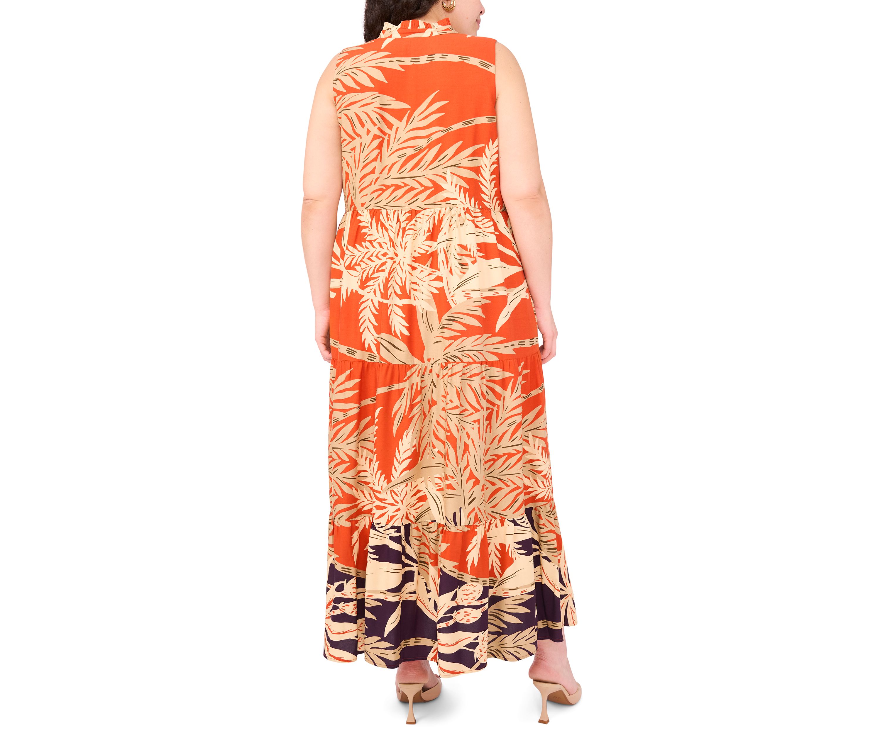 Plus Size Sleeveless Printed Tiered Maxi Dress