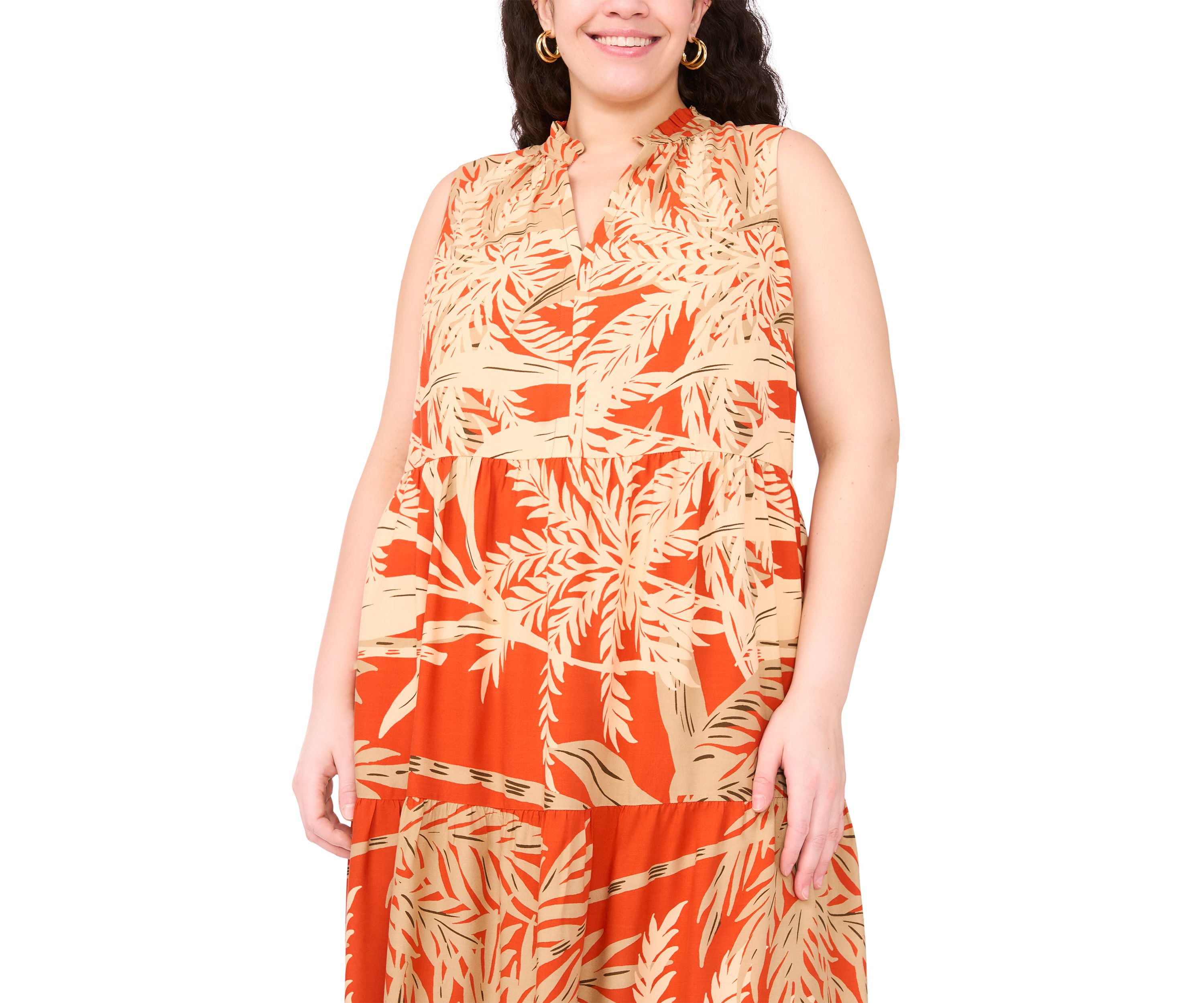Plus Size Sleeveless Printed Tiered Maxi Dress
