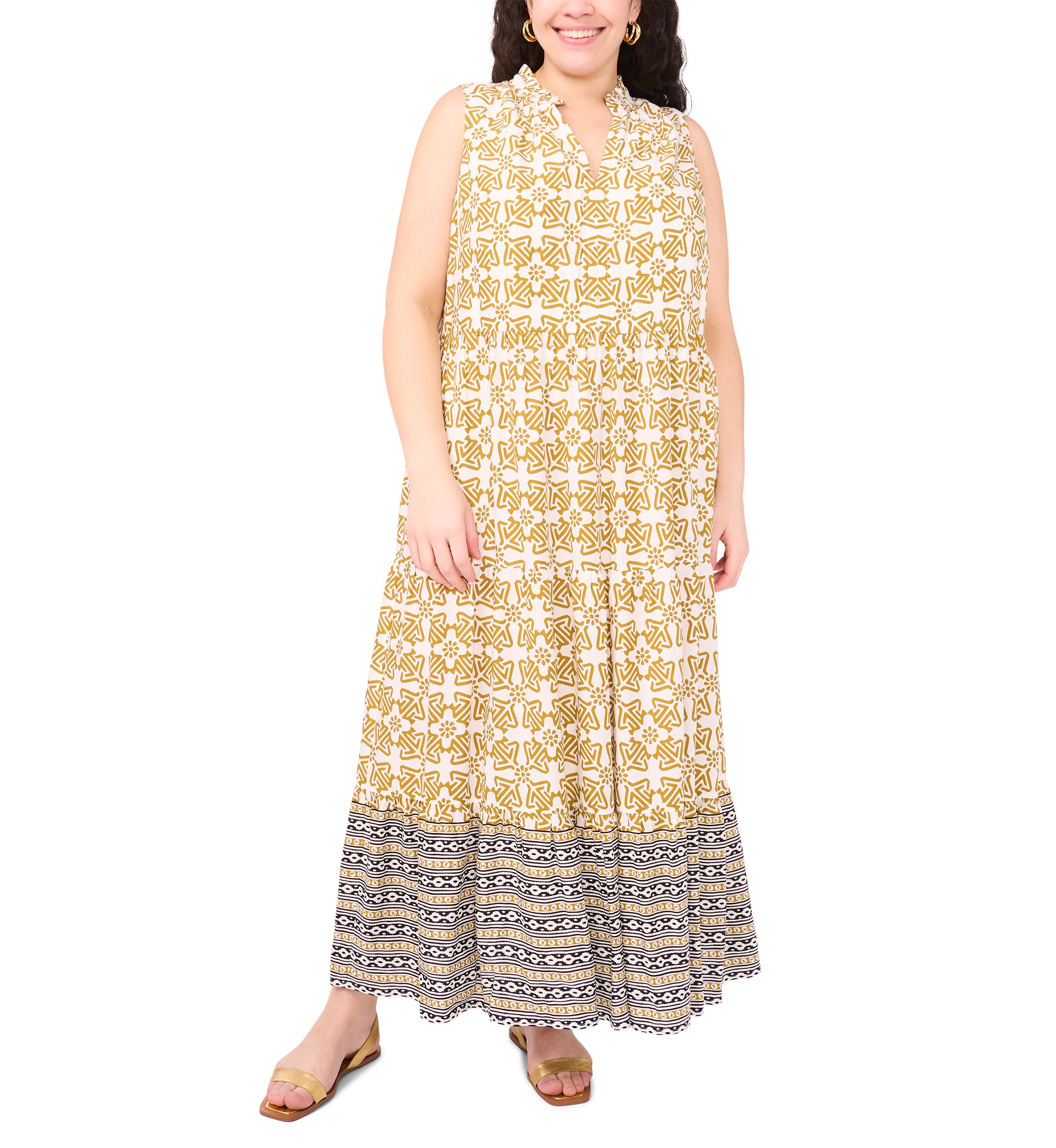 Plus Size Sleeveless Printed Tiered Maxi Dress