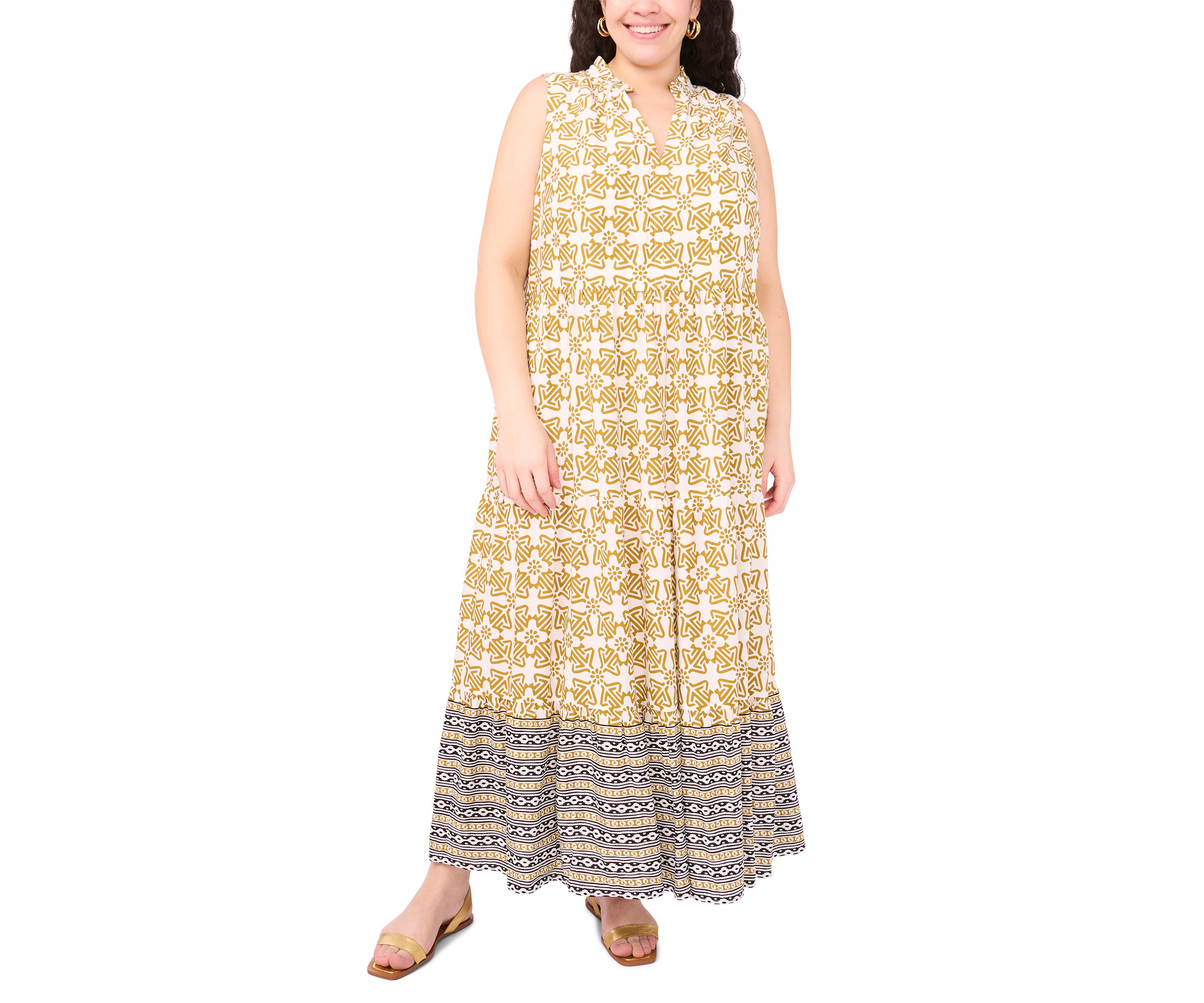 Plus Size Sleeveless Printed Tiered Maxi Dress