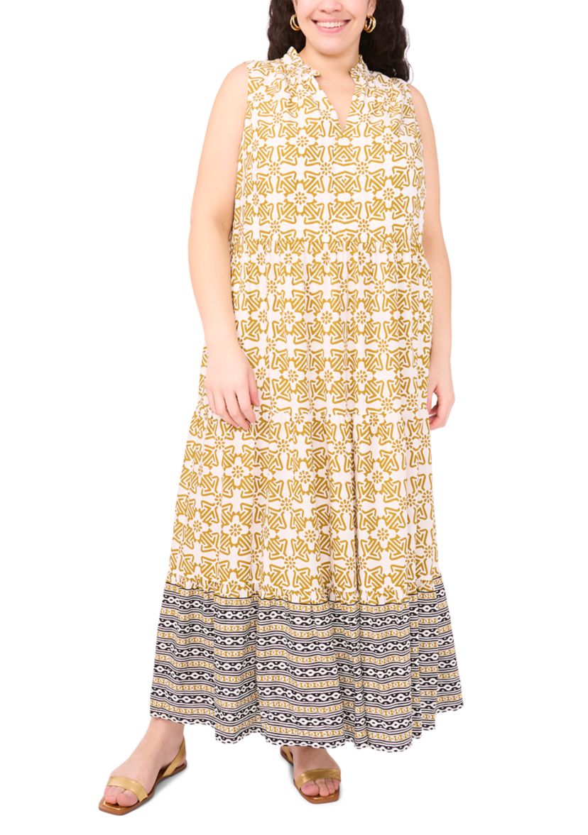 Plus Size Sleeveless Printed Tiered Maxi Dress