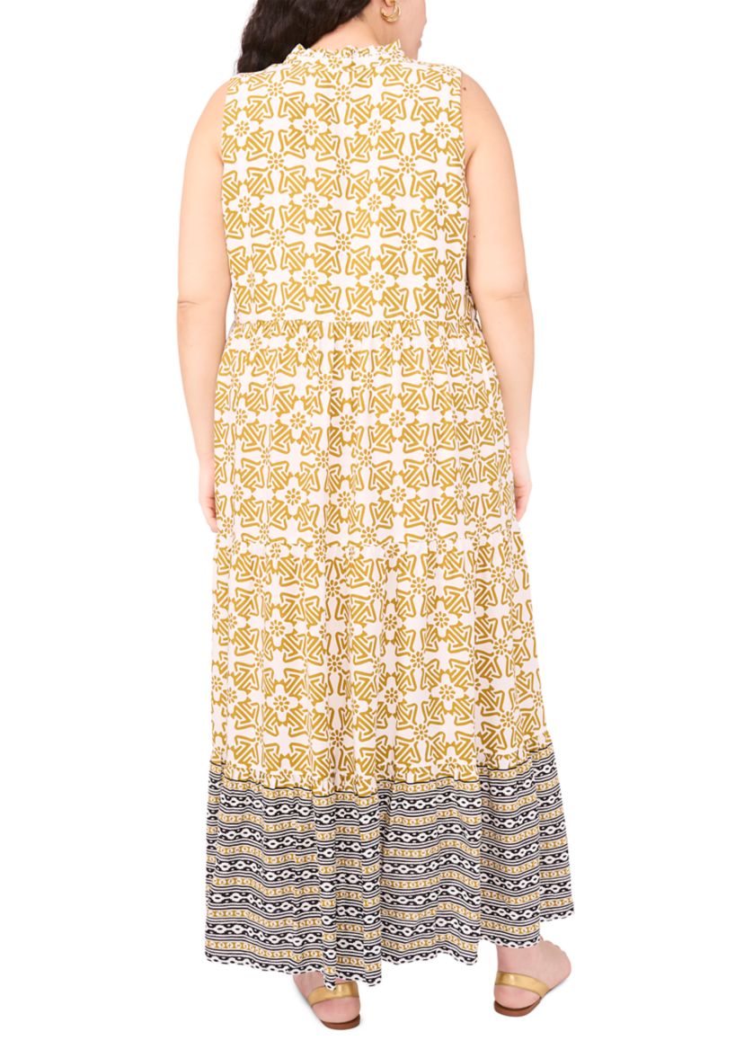 Plus Size Sleeveless Printed Tiered Maxi Dress