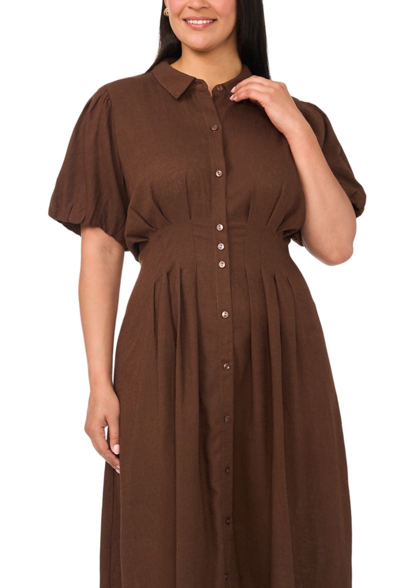 vince camuto brown dress Plus Size Puff Sleeve Midi thigh slit formal dress Robin Off The Shoulder Size:UK 12 Get dressed for success