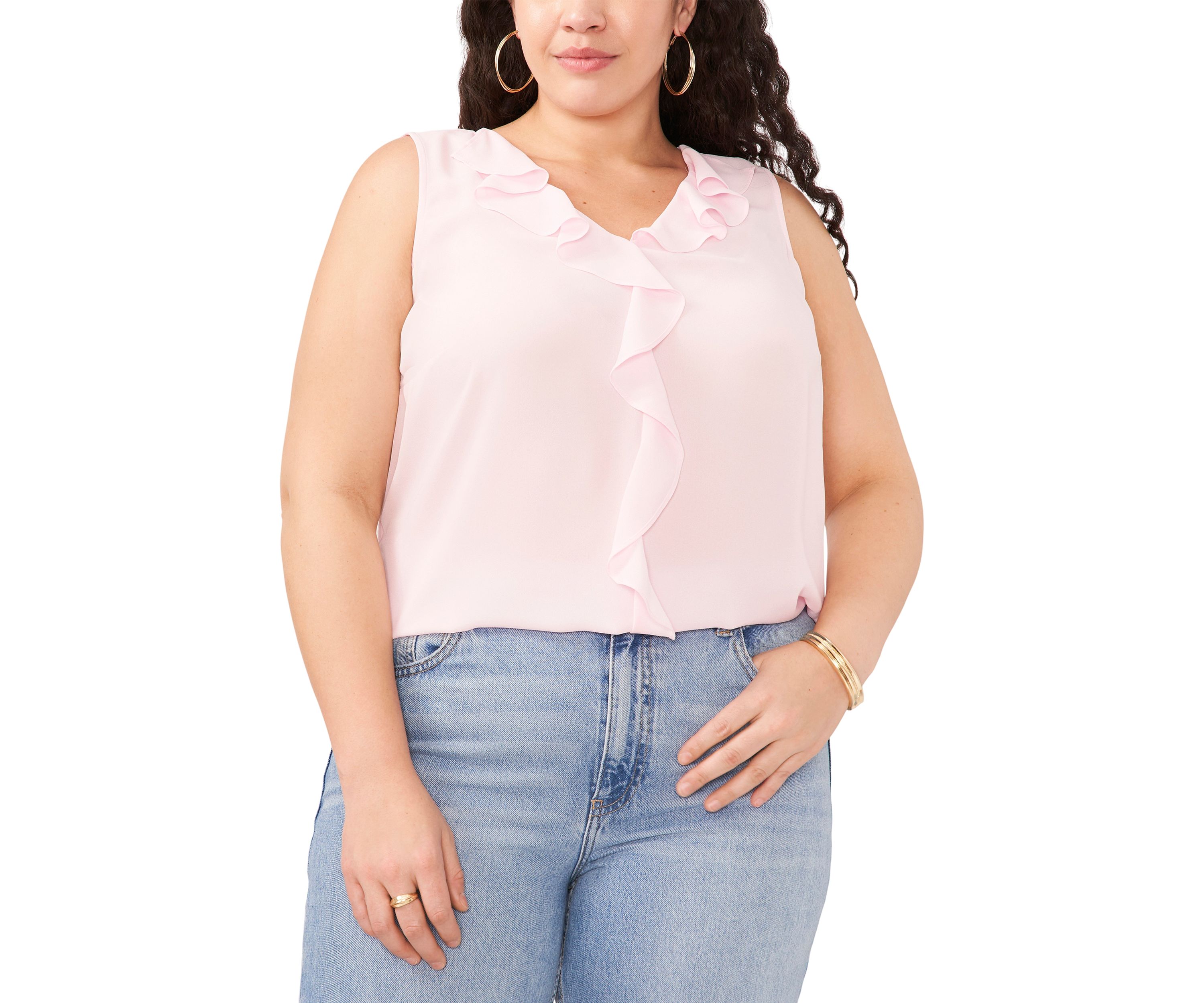 Plus Size Sleeveless V-Neck Ruffle Top